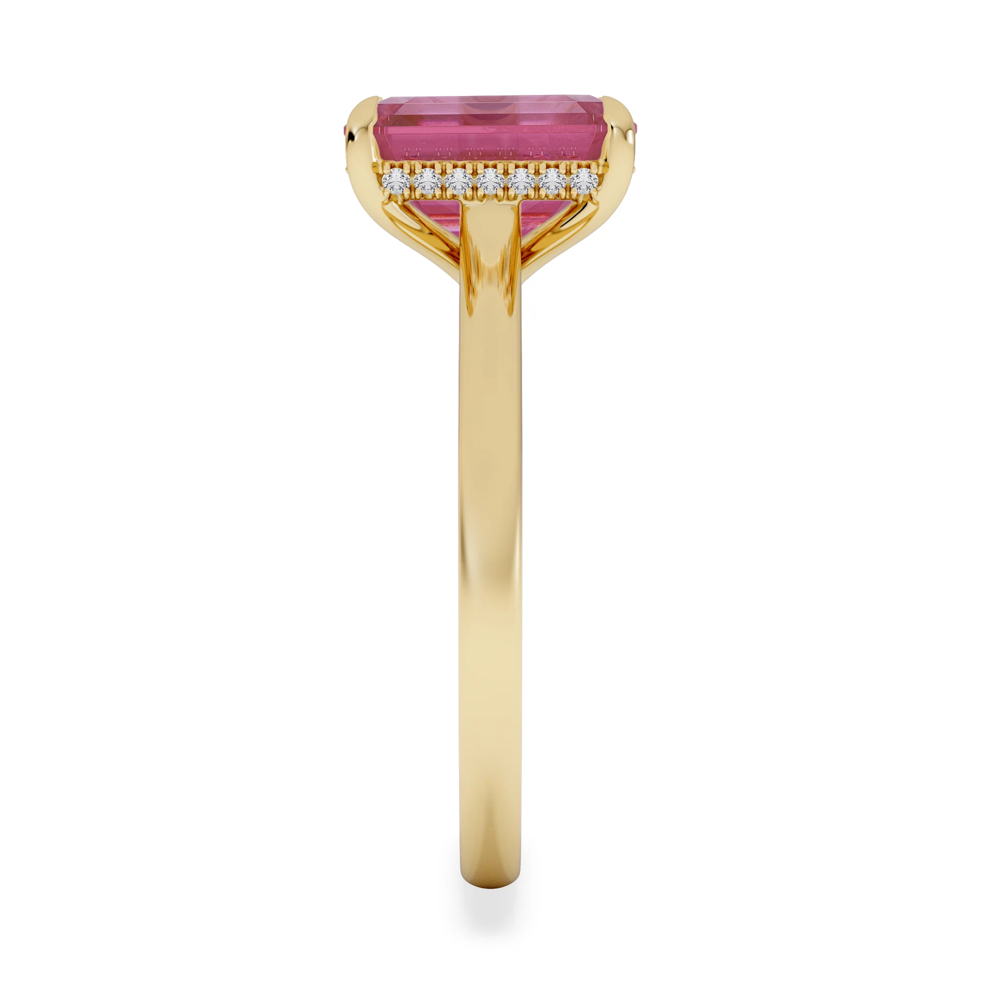 Amora 2.50ct Emerald Cut Lab Ruby Hidden Halo Engagement Ring in 18K Yellow Gold - Image 5