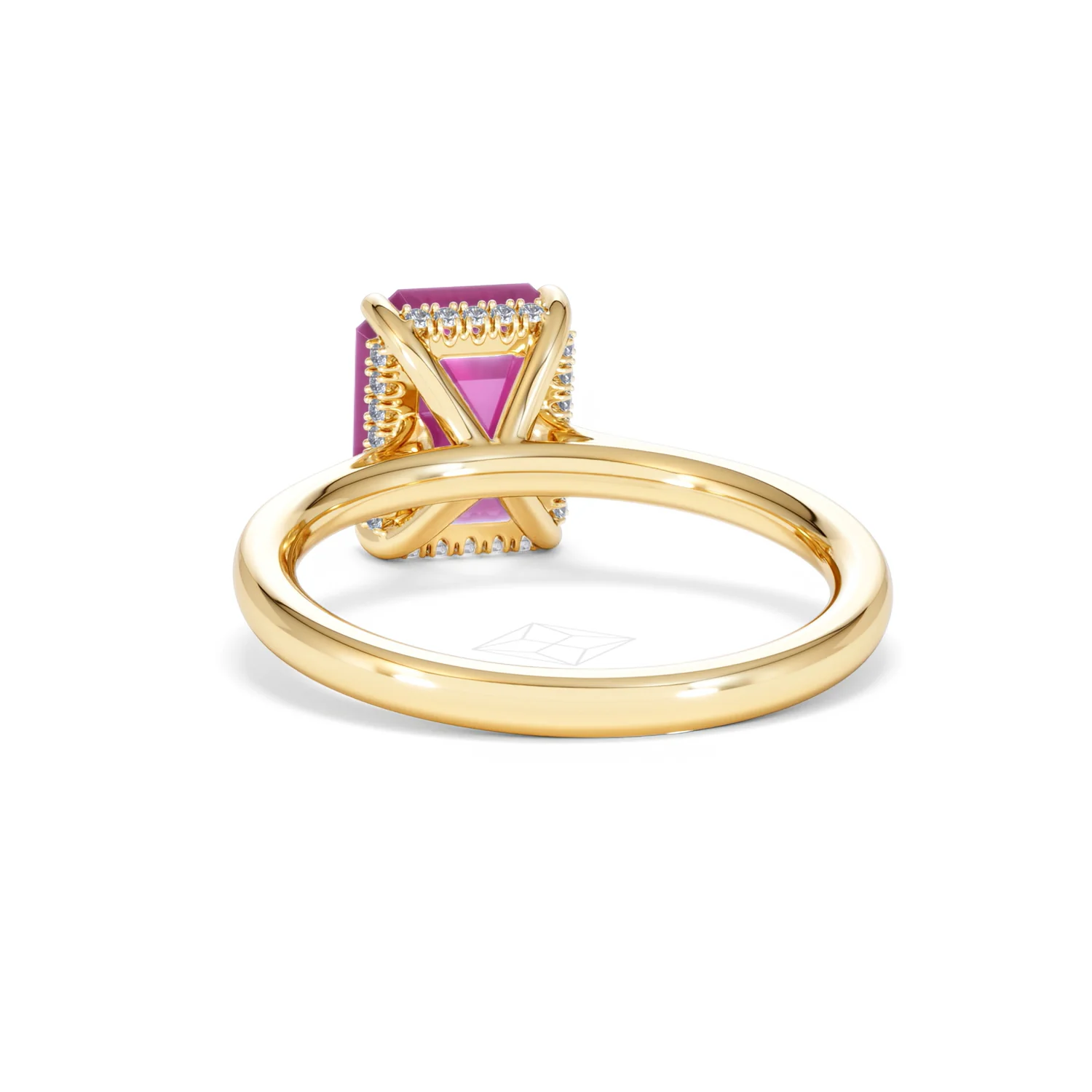 Amora 2.50ct Emerald Cut Lab Ruby Hidden Halo Engagement Ring in 18K Yellow Gold - Image 52