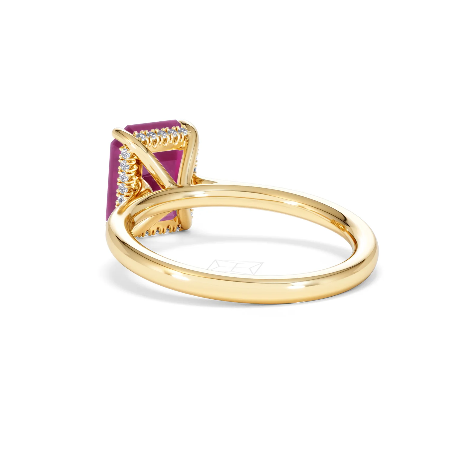 Amora 2.50ct Emerald Cut Lab Ruby Hidden Halo Engagement Ring in 18K Yellow Gold - Image 56