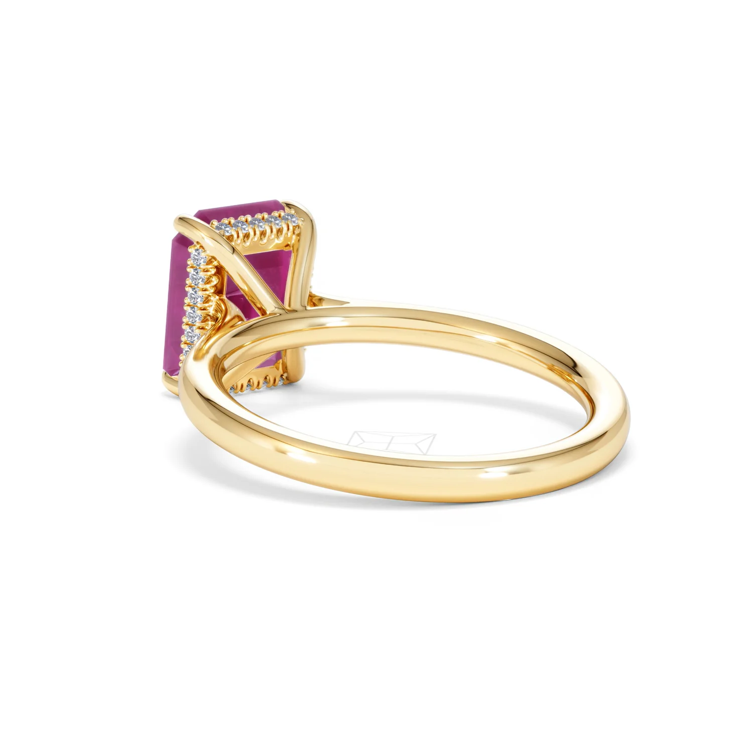 Amora 2.50ct Emerald Cut Lab Ruby Hidden Halo Engagement Ring in 18K Yellow Gold - Image 57