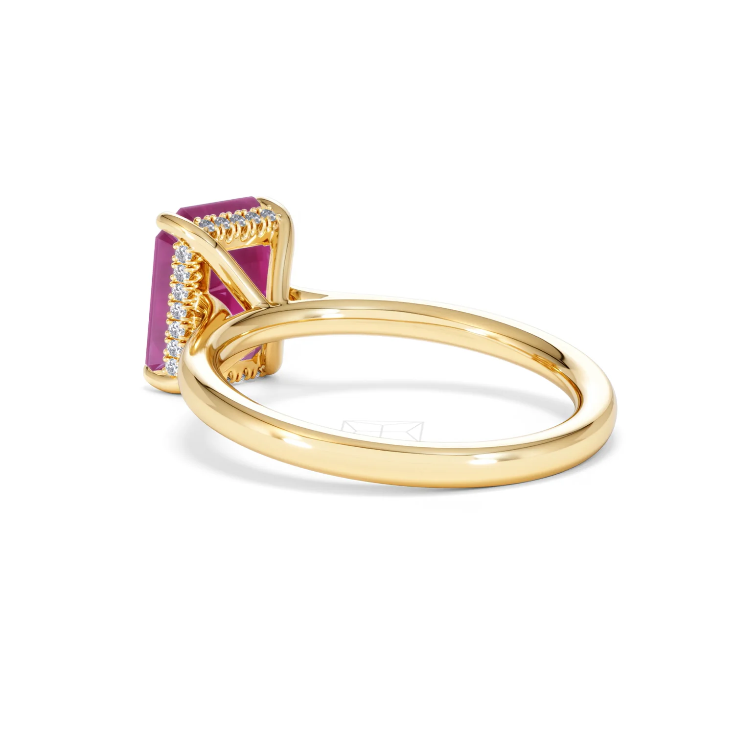 Amora 2.50ct Emerald Cut Lab Ruby Hidden Halo Engagement Ring in 18K Yellow Gold - Image 58