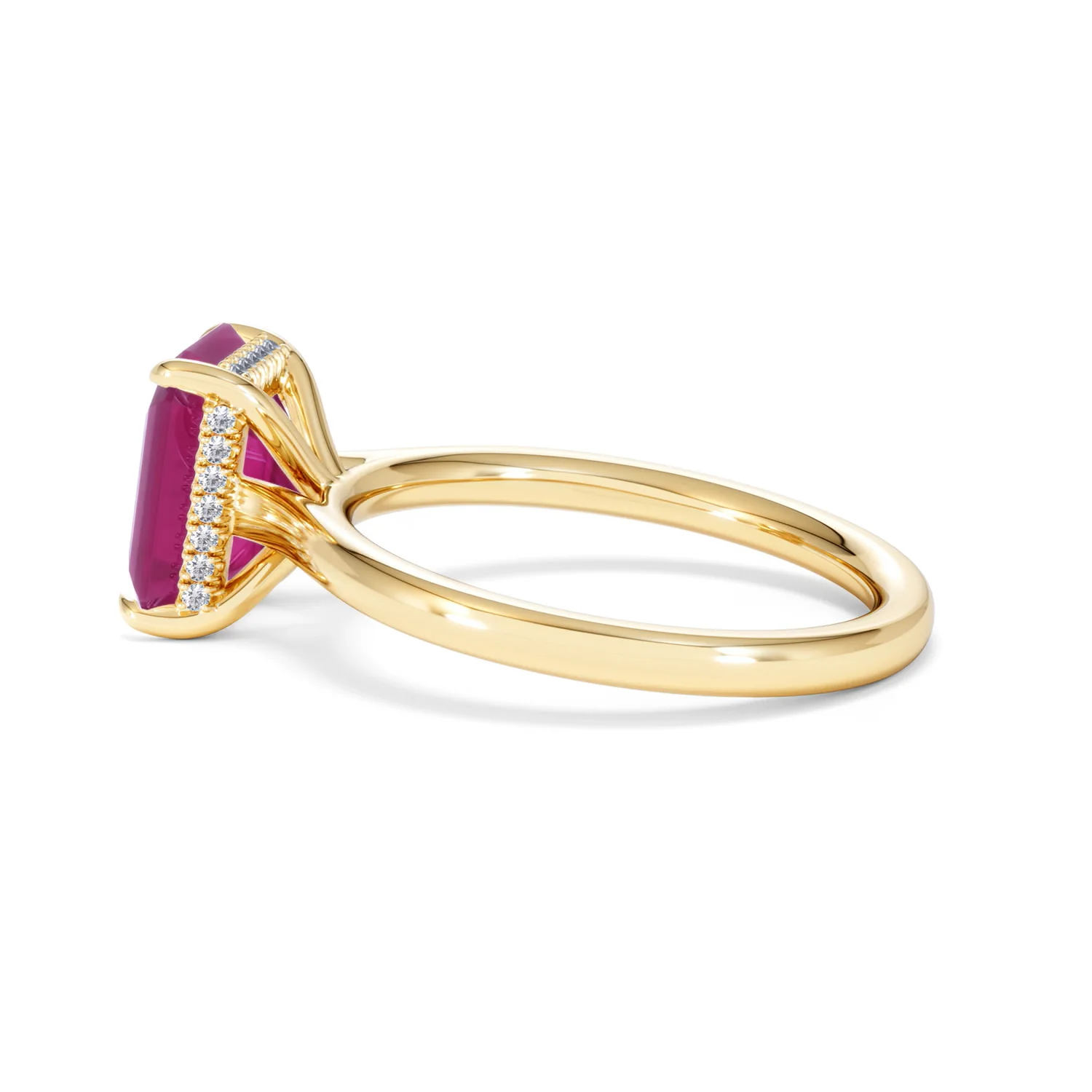Amora 2.50ct Emerald Cut Lab Ruby Hidden Halo Engagement Ring in 18K Yellow Gold - Image 66