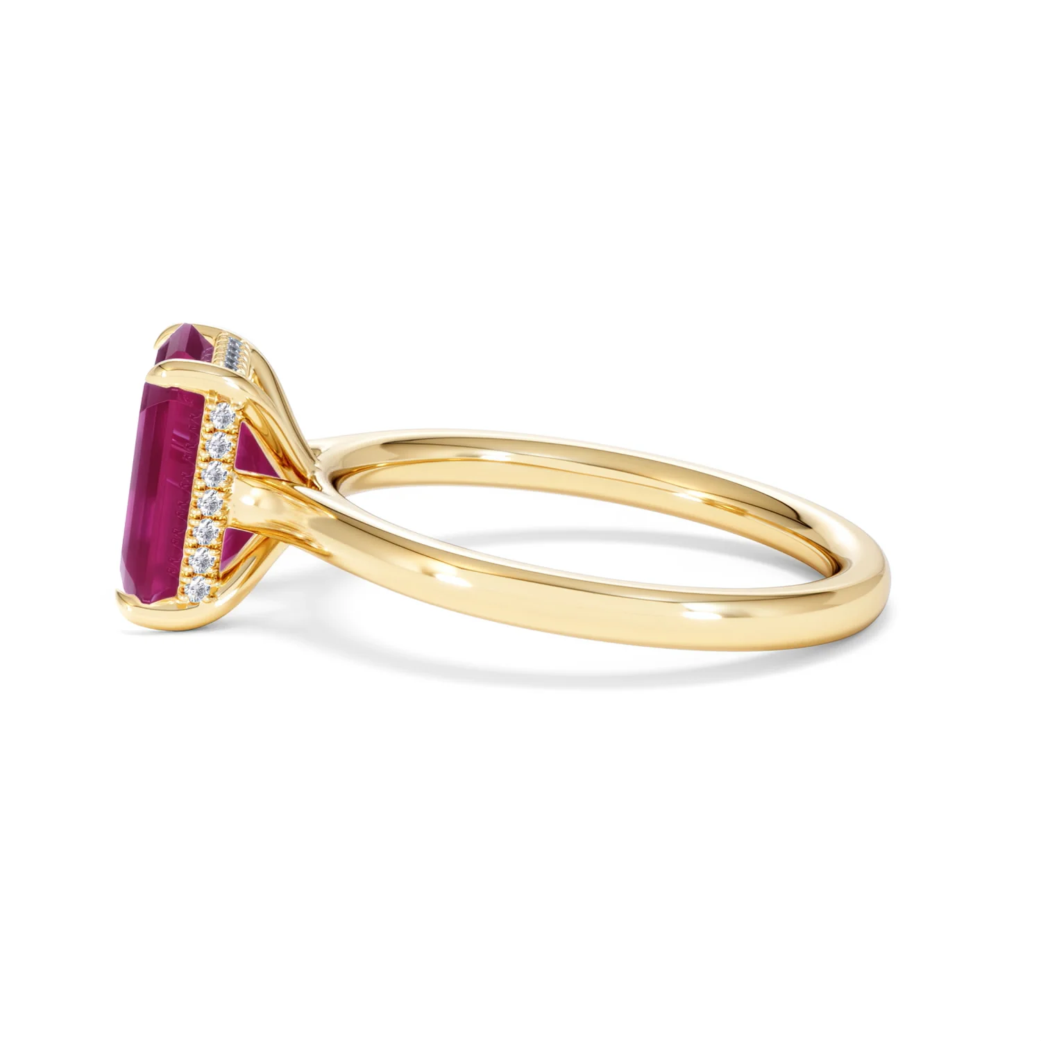 Amora 2.50ct Emerald Cut Lab Ruby Hidden Halo Engagement Ring in 18K Yellow Gold - Image 69