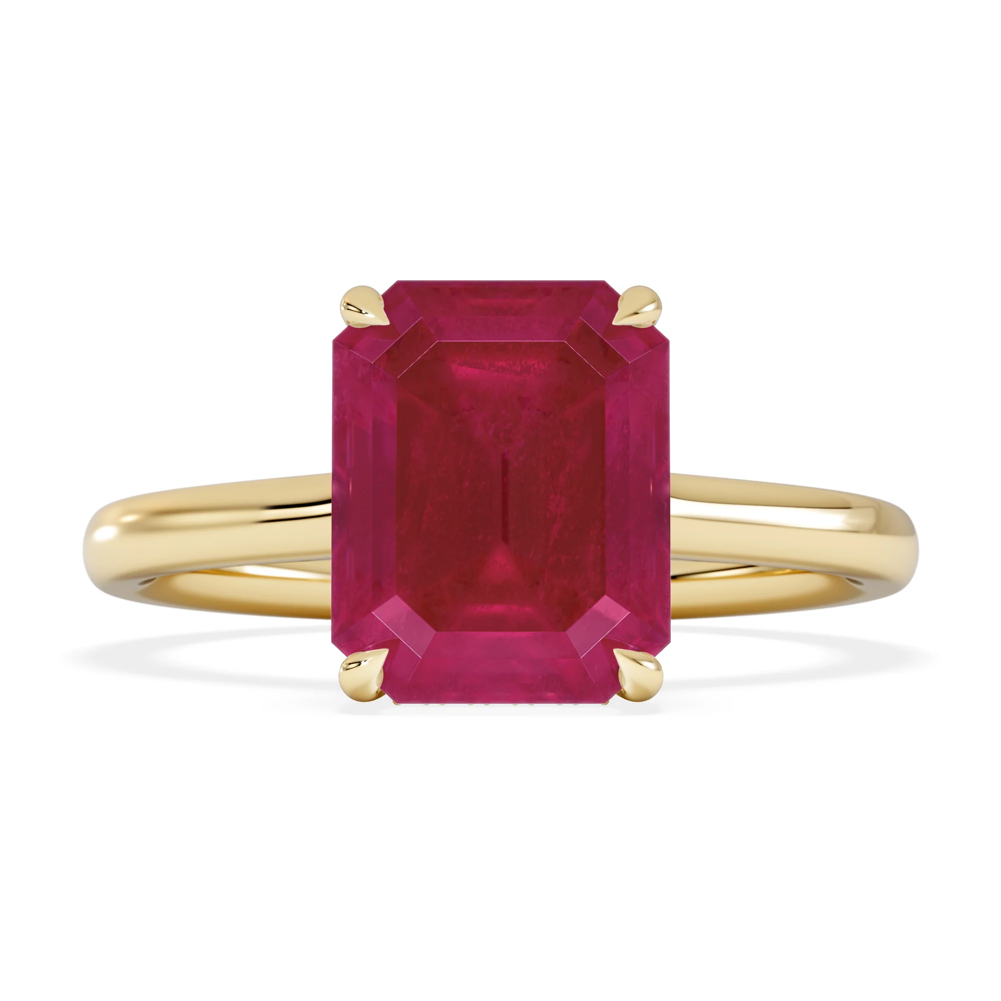 Amora 2.50ct Emerald Cut Lab Ruby Hidden Halo Engagement Ring in 18K Yellow Gold - Image 7