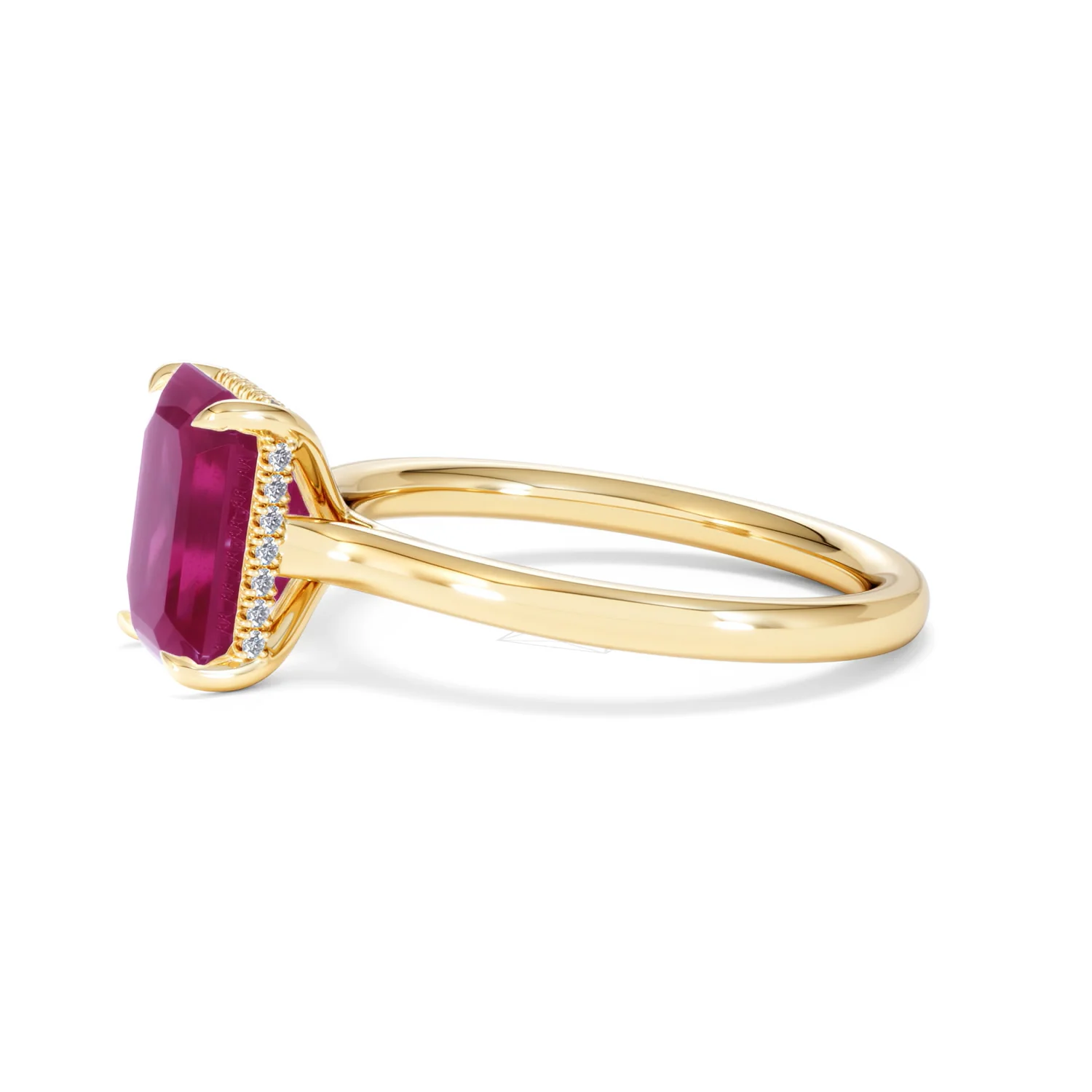 Amora 2.50ct Emerald Cut Lab Ruby Hidden Halo Engagement Ring in 18K Yellow Gold - Image 73