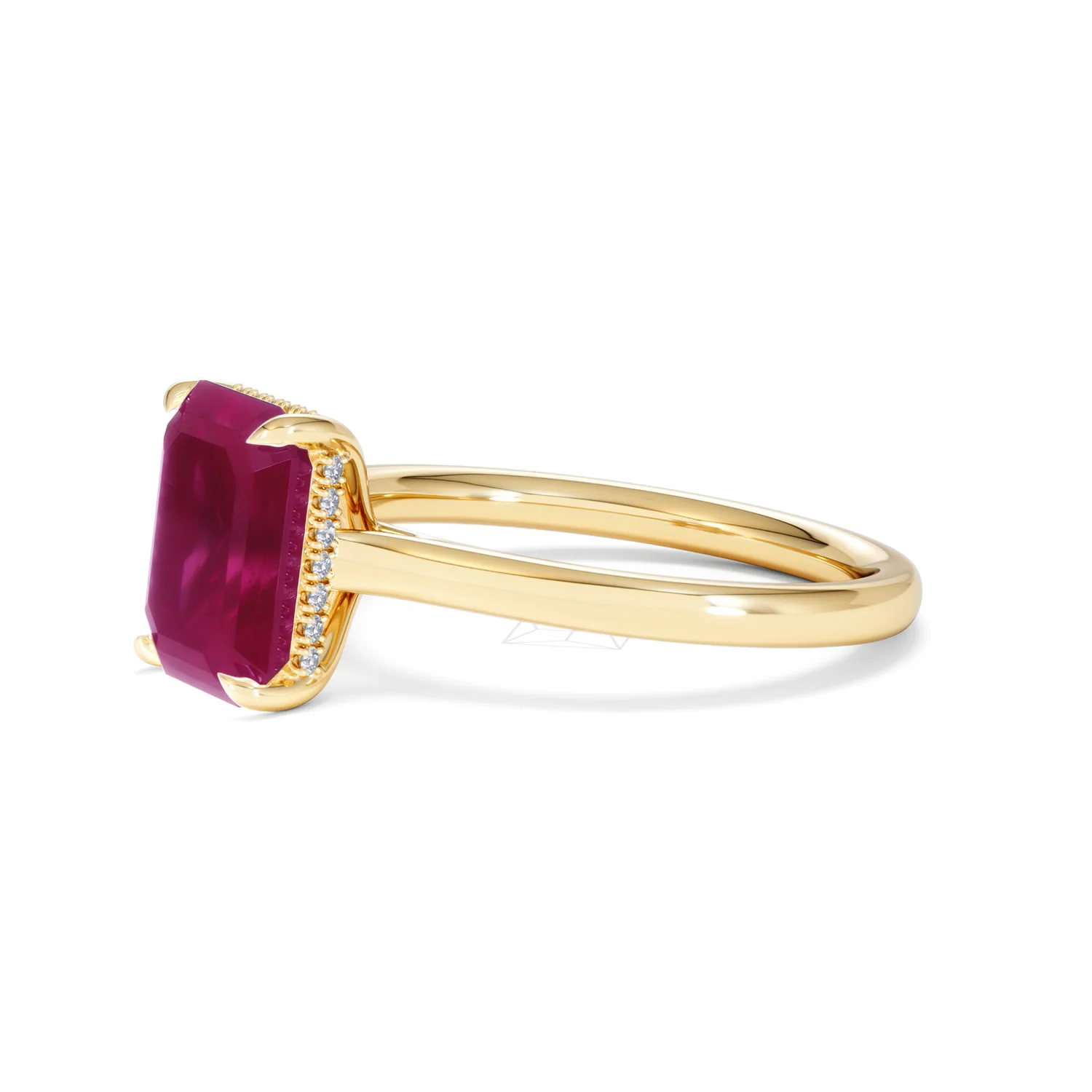 Amora 2.50ct Emerald Cut Lab Ruby Hidden Halo Engagement Ring in 18K Yellow Gold - Image 76