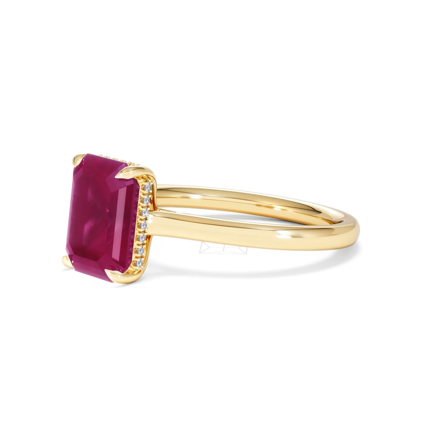 Amora 2.50ct Emerald Cut Lab Ruby Hidden Halo Engagement Ring in 18K Yellow Gold - Image 78