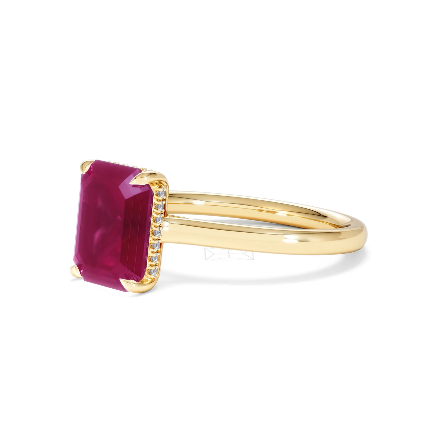 Amora 2.50ct Emerald Cut Lab Ruby Hidden Halo Engagement Ring in 18K Yellow Gold - Image 79