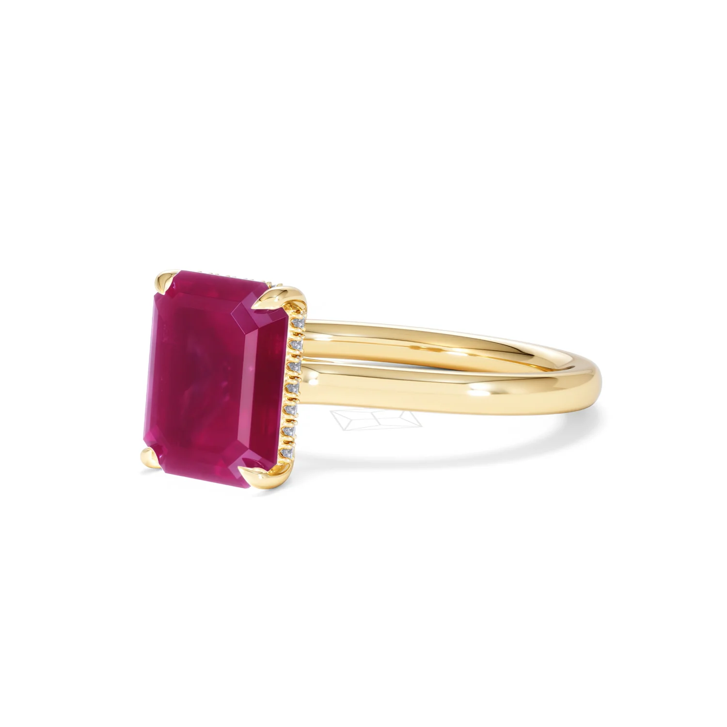 Amora 2.50ct Emerald Cut Lab Ruby Hidden Halo Engagement Ring in 18K Yellow Gold - Image 81