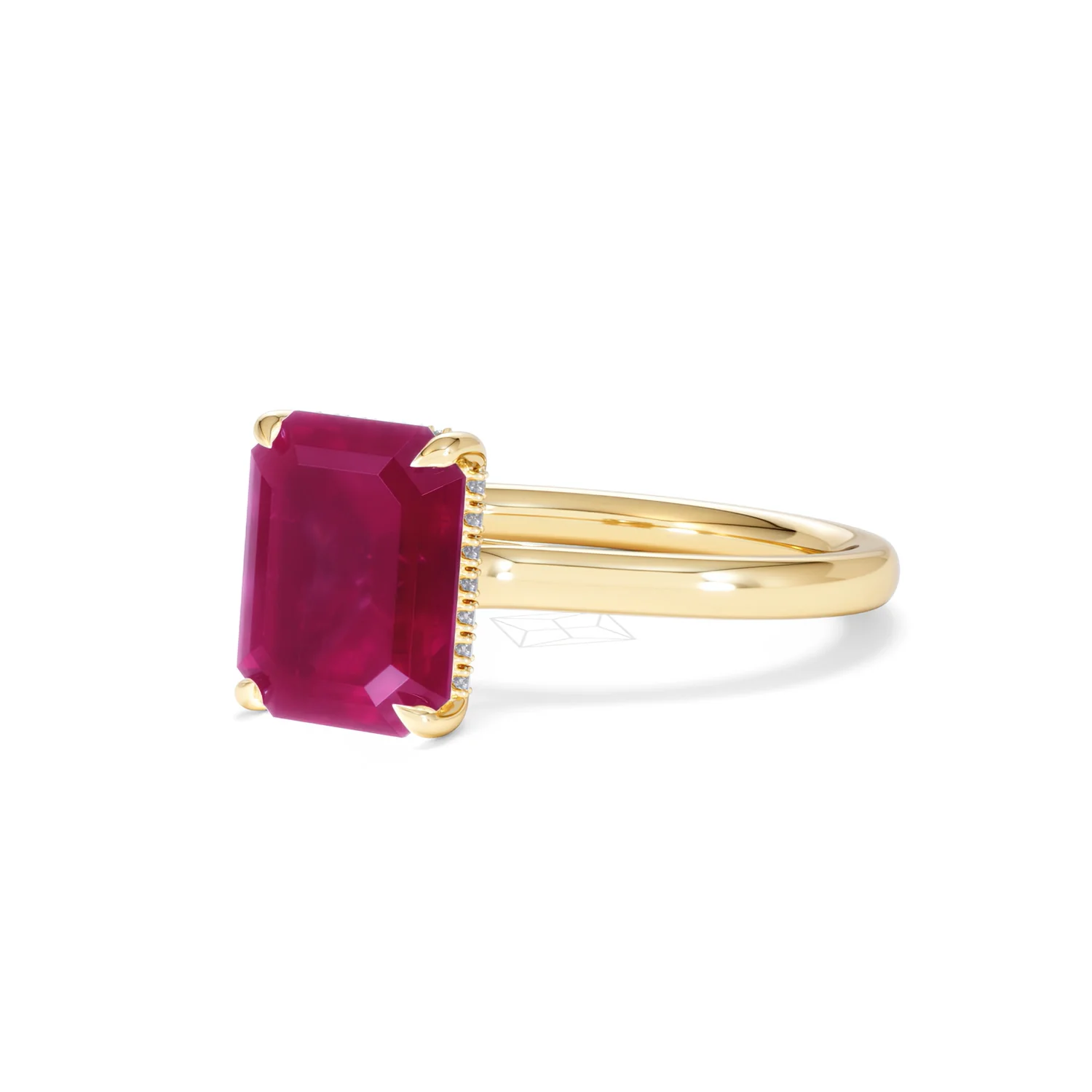 Amora 2.50ct Emerald Cut Lab Ruby Hidden Halo Engagement Ring in 18K Yellow Gold - Image 82