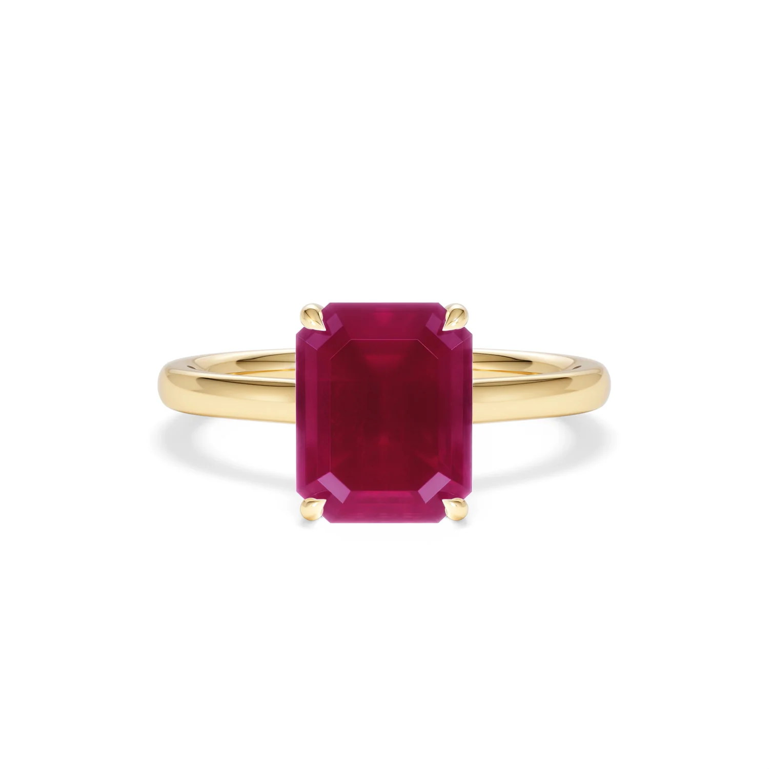 Amora 2.50ct Emerald Cut Lab Ruby Hidden Halo Engagement Ring in 18K Yellow Gold - Image 9