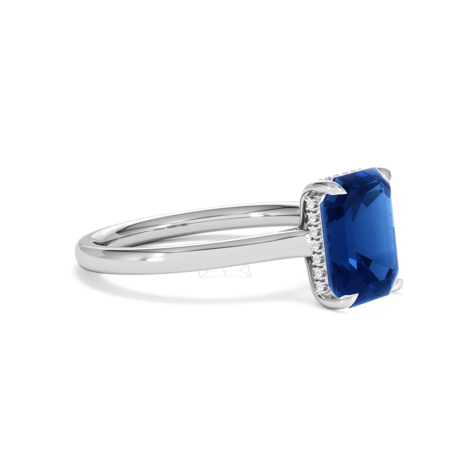 Amora 2.50ct Emerald Cut Lab Sapphire Hidden Halo Engagement Ring in 18K White Gold - Image 20