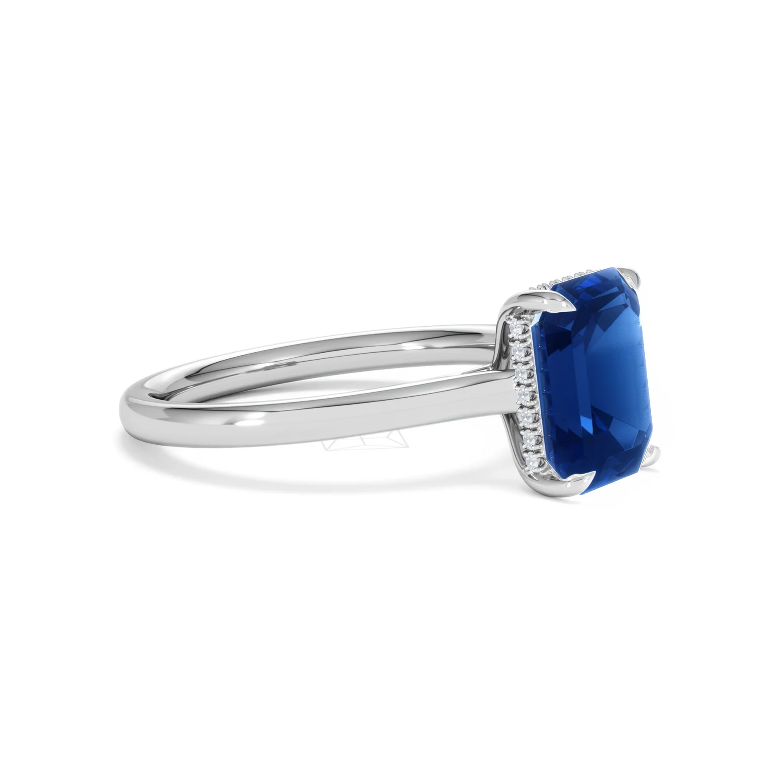 Amora 2.50ct Emerald Cut Lab Sapphire Hidden Halo Engagement Ring in 18K White Gold - Image 21