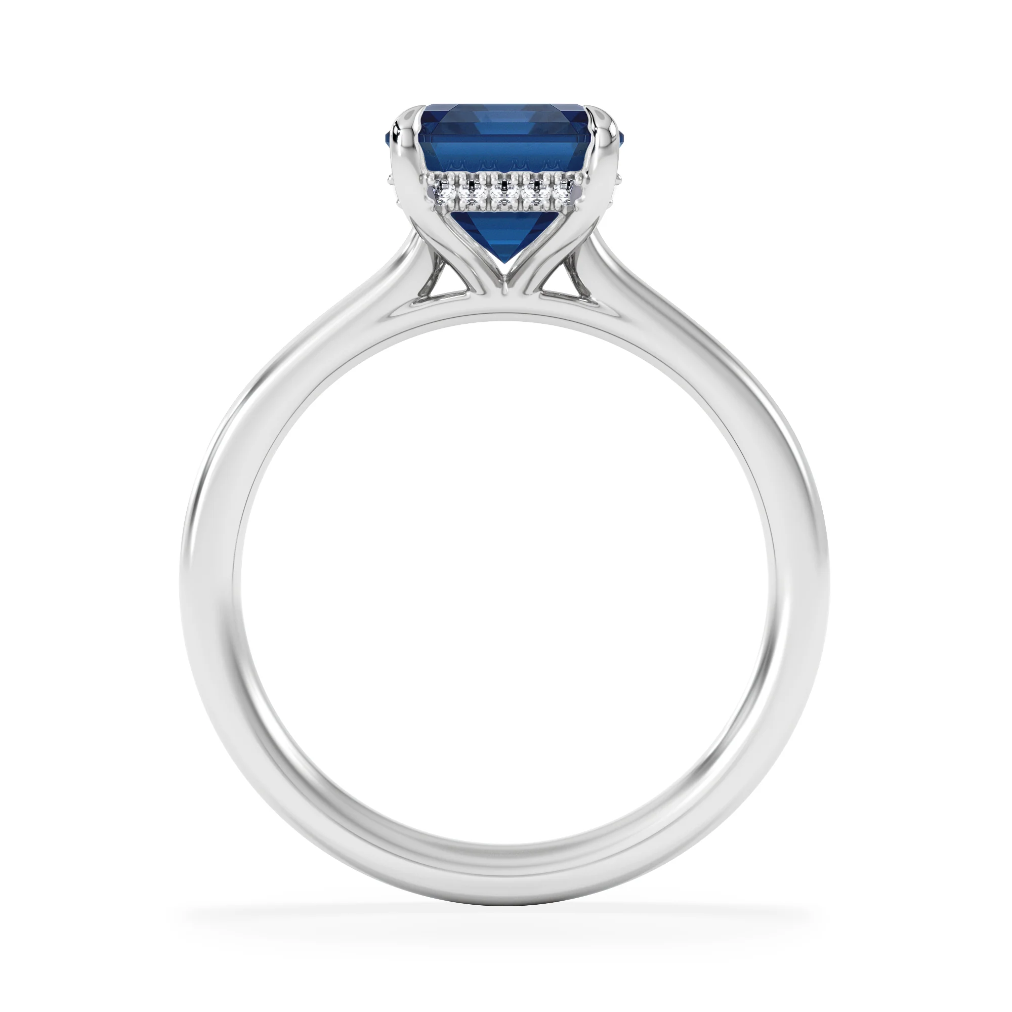 Amora 2.50ct Emerald Cut Lab Sapphire Hidden Halo Engagement Ring in 18K White Gold - Image 3