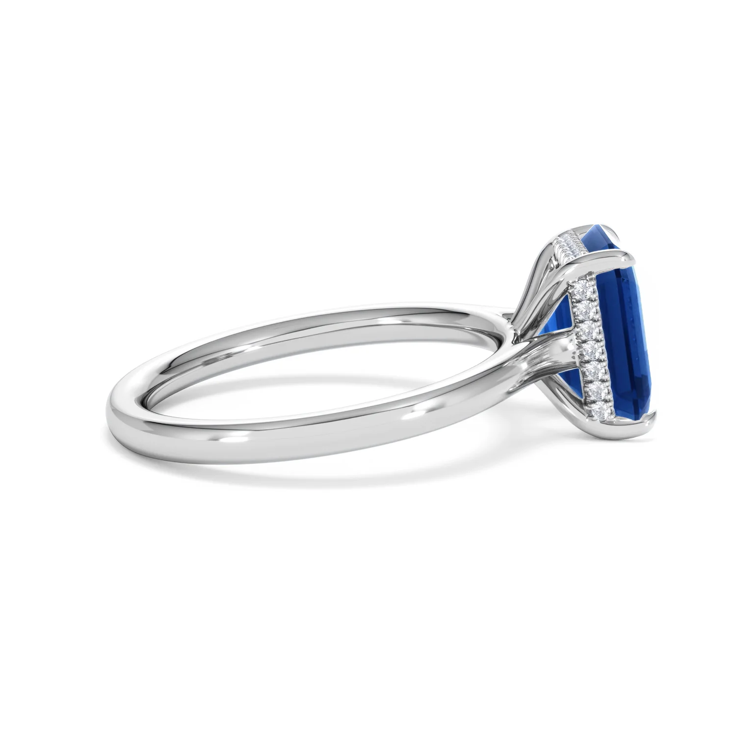 Amora 2.50ct Emerald Cut Lab Sapphire Hidden Halo Engagement Ring in 18K White Gold - Image 30