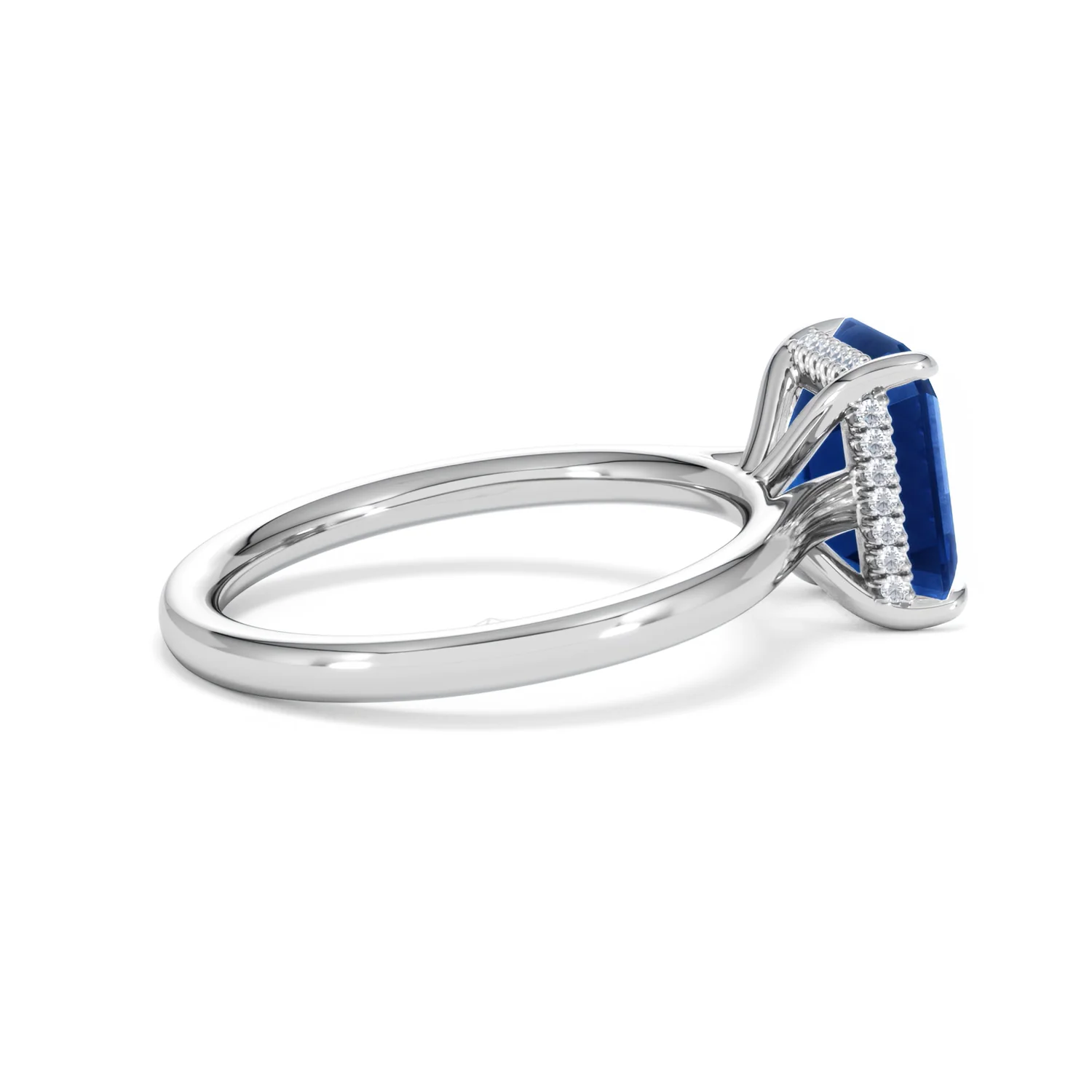 Amora 2.50ct Emerald Cut Lab Sapphire Hidden Halo Engagement Ring in 18K White Gold - Image 33