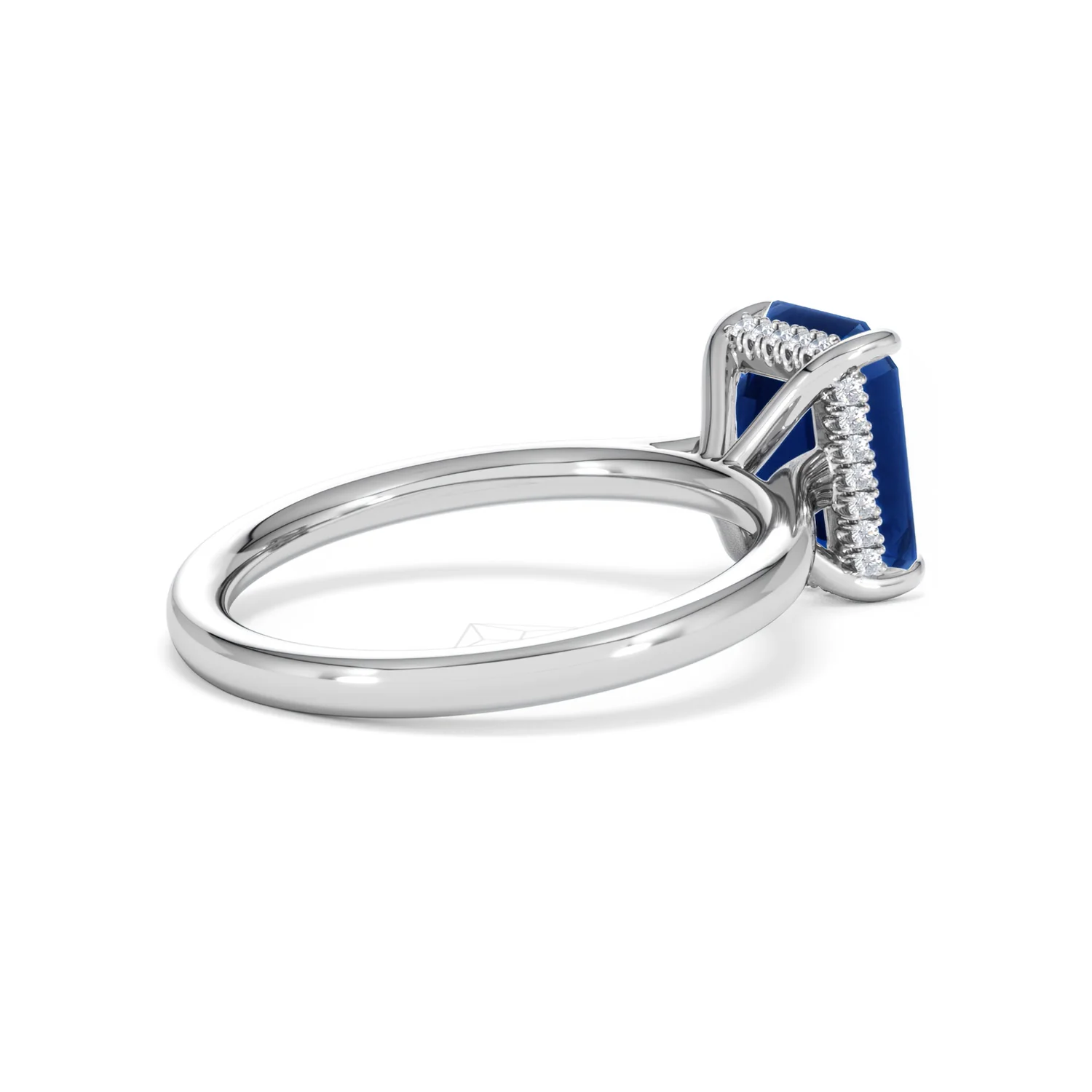Amora 2.50ct Emerald Cut Lab Sapphire Hidden Halo Engagement Ring in 18K White Gold - Image 37