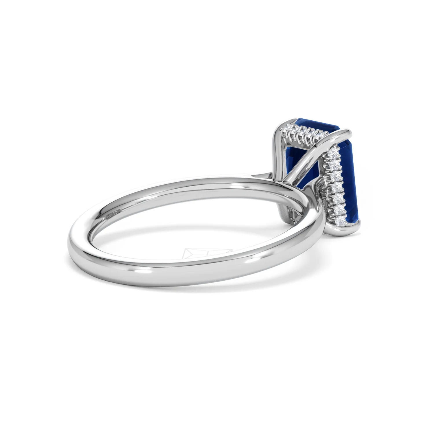 Amora 2.50ct Emerald Cut Lab Sapphire Hidden Halo Engagement Ring in 18K White Gold - Image 38