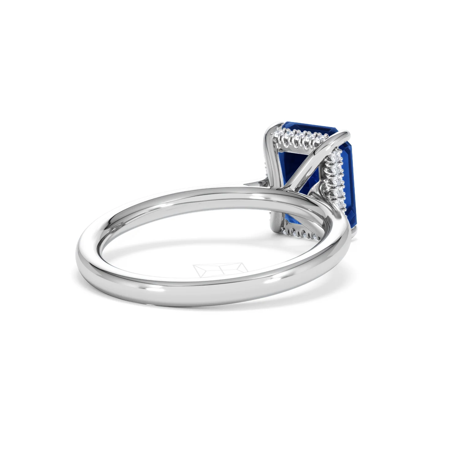 Amora 2.50ct Emerald Cut Lab Sapphire Hidden Halo Engagement Ring in 18K White Gold - Image 41