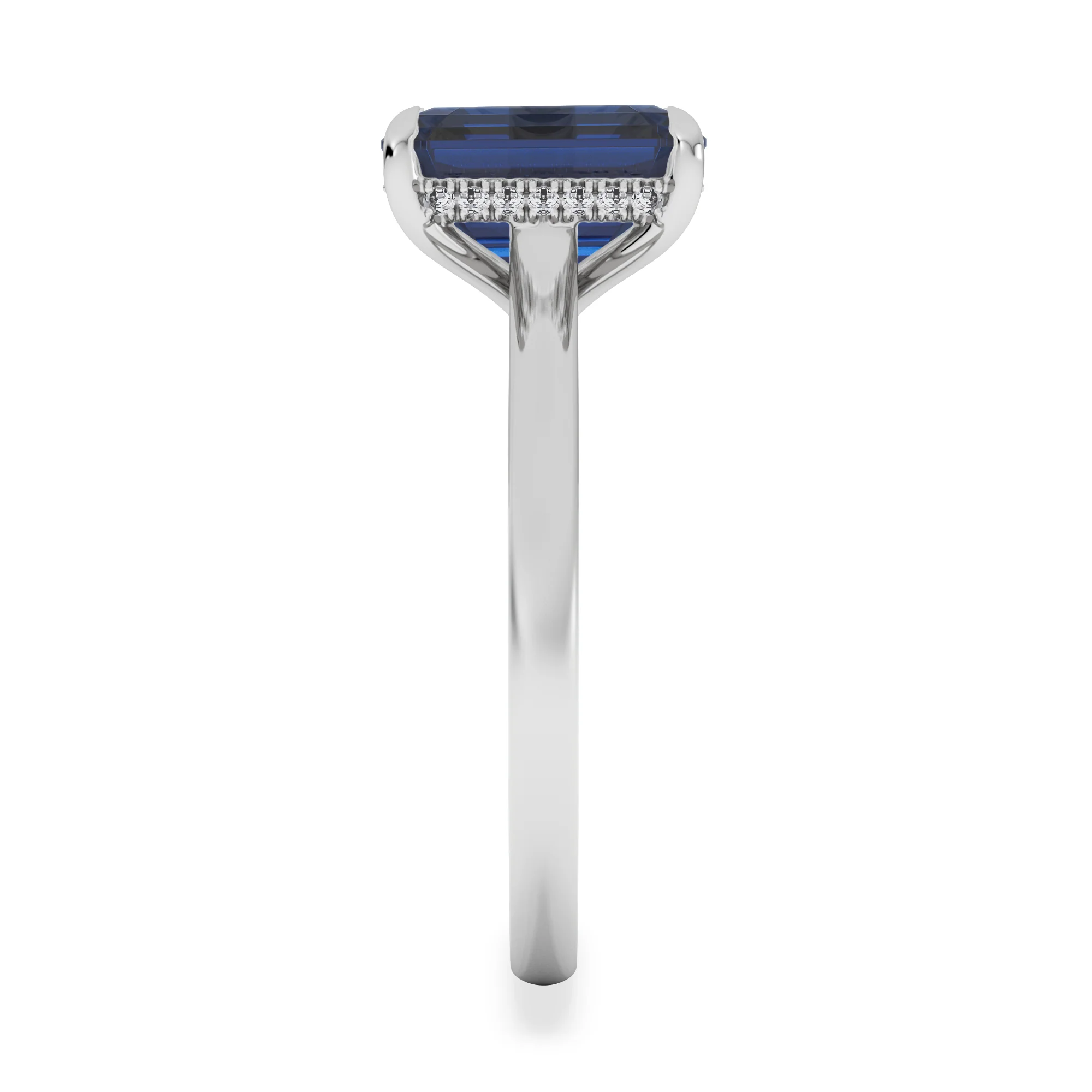 Amora 2.50ct Emerald Cut Lab Sapphire Hidden Halo Engagement Ring in 18K White Gold - Image 5