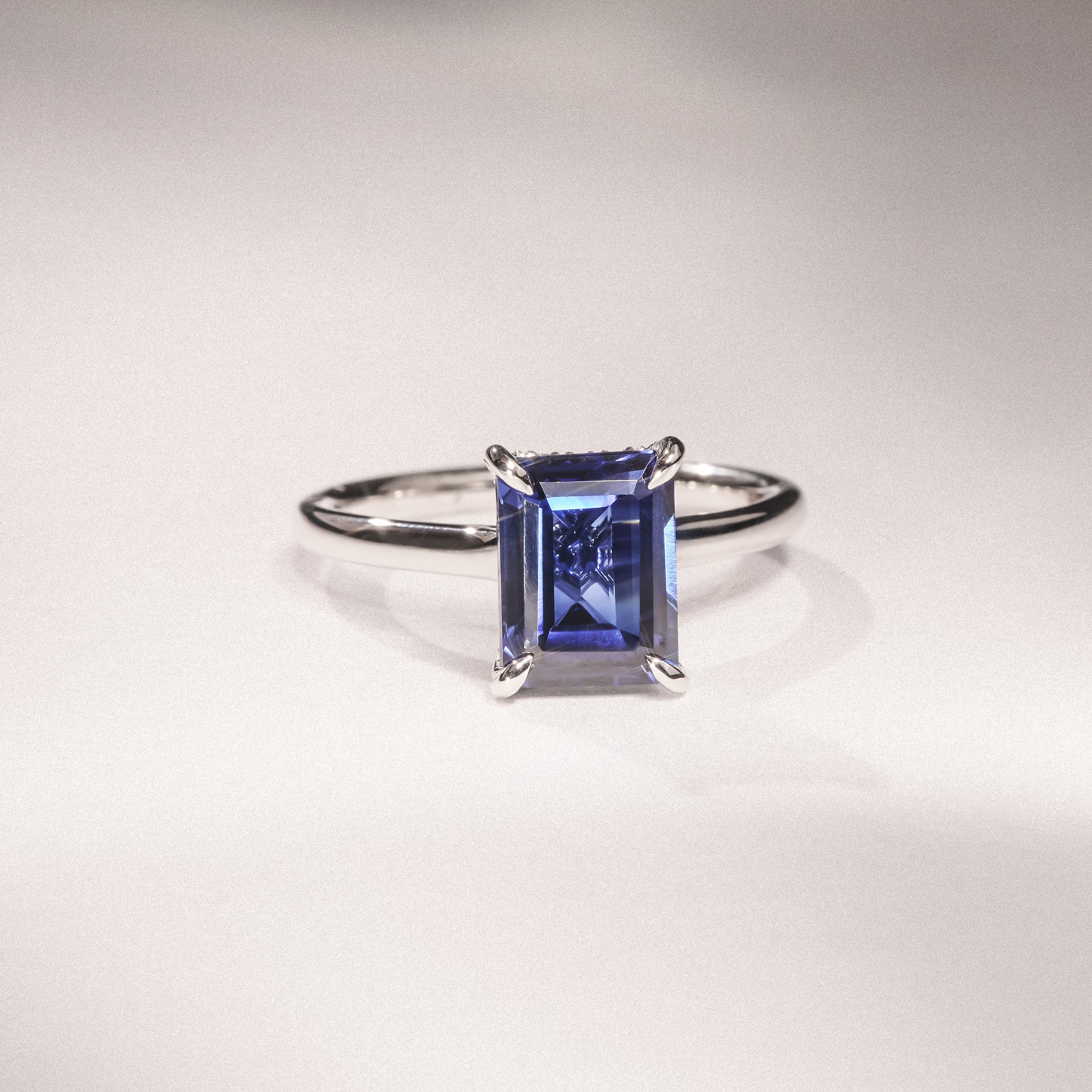 Amora 2.50ct Emerald Cut Lab Sapphire Hidden Halo Engagement Ring in 18K White Gold - Image 6