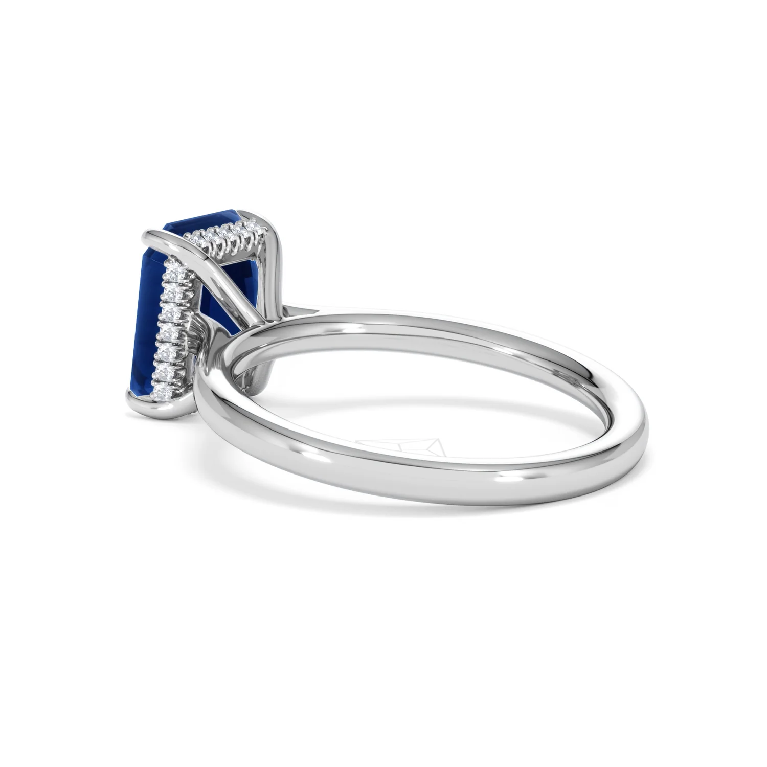 Amora 2.50ct Emerald Cut Lab Sapphire Hidden Halo Engagement Ring in 18K White Gold - Image 60