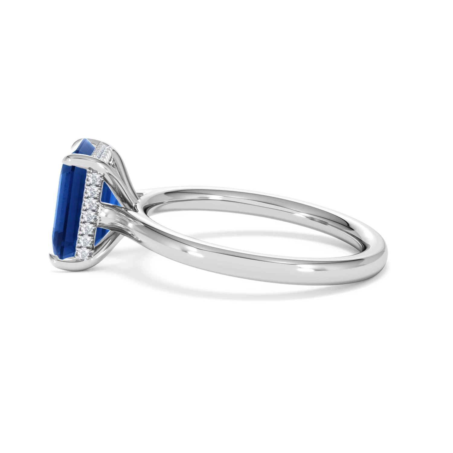 Amora 2.50ct Emerald Cut Lab Sapphire Hidden Halo Engagement Ring in 18K White Gold - Image 68