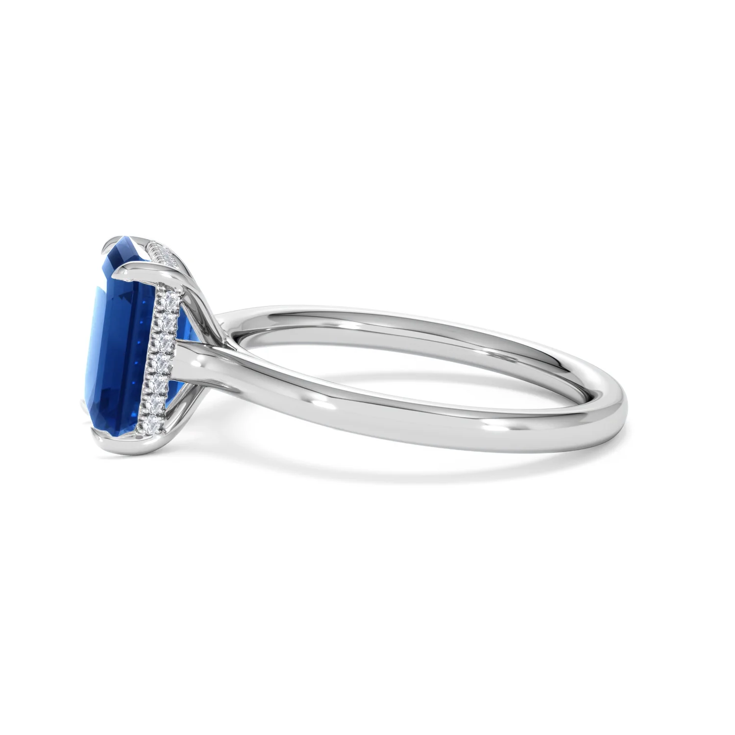 Amora 2.50ct Emerald Cut Lab Sapphire Hidden Halo Engagement Ring in 18K White Gold - Image 71