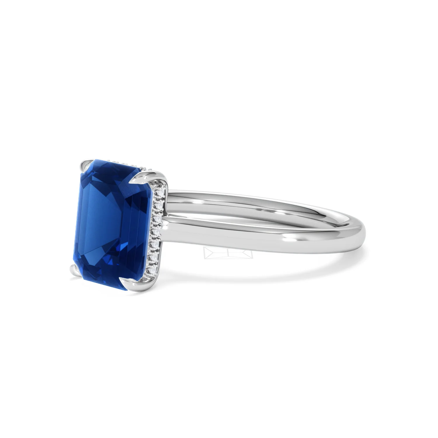 Amora 2.50ct Emerald Cut Lab Sapphire Hidden Halo Engagement Ring in 18K White Gold - Image 79