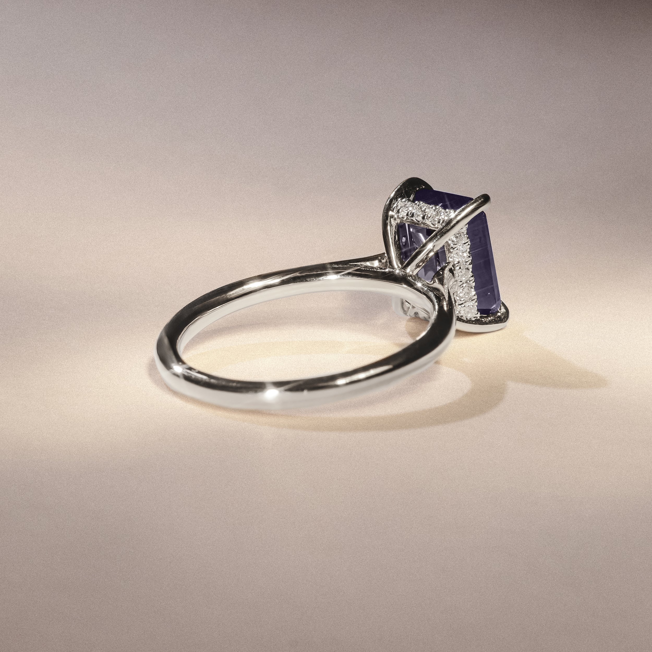 Amora 2.50ct Emerald Cut Lab Sapphire Hidden Halo Engagement Ring in 18K White Gold - Image 8