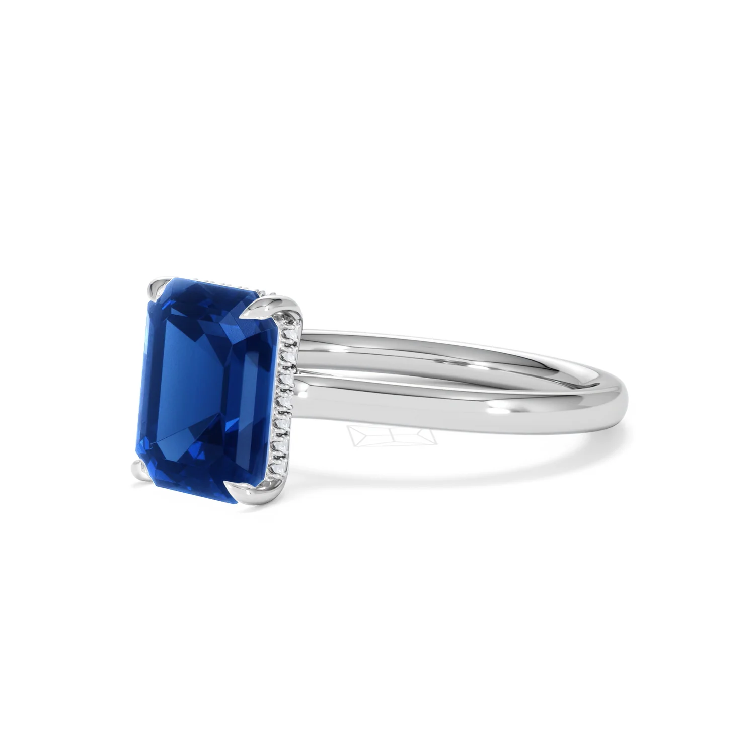 Amora 2.50ct Emerald Cut Lab Sapphire Hidden Halo Engagement Ring in 18K White Gold - Image 80