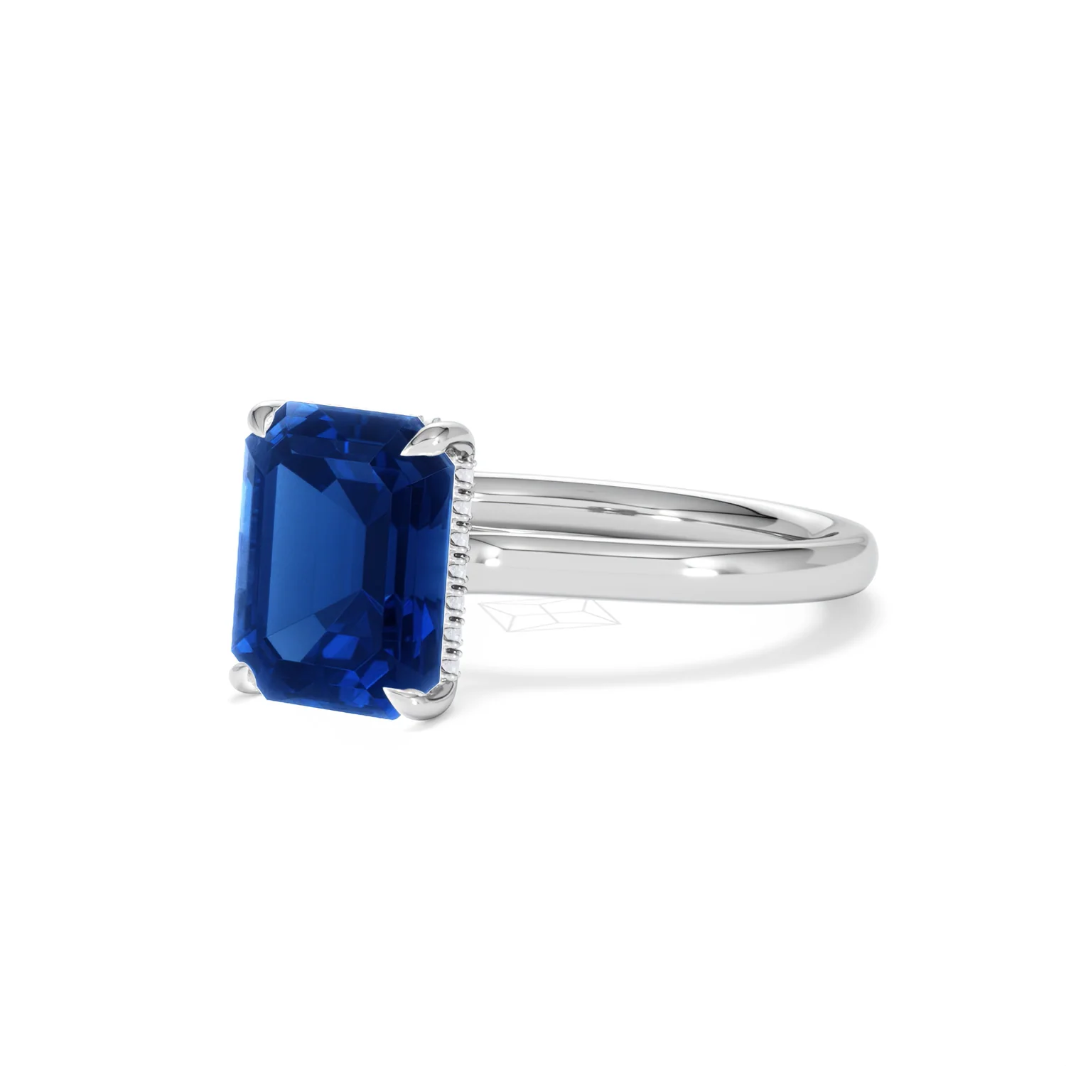 Amora 2.50ct Emerald Cut Lab Sapphire Hidden Halo Engagement Ring in 18K White Gold - Image 82