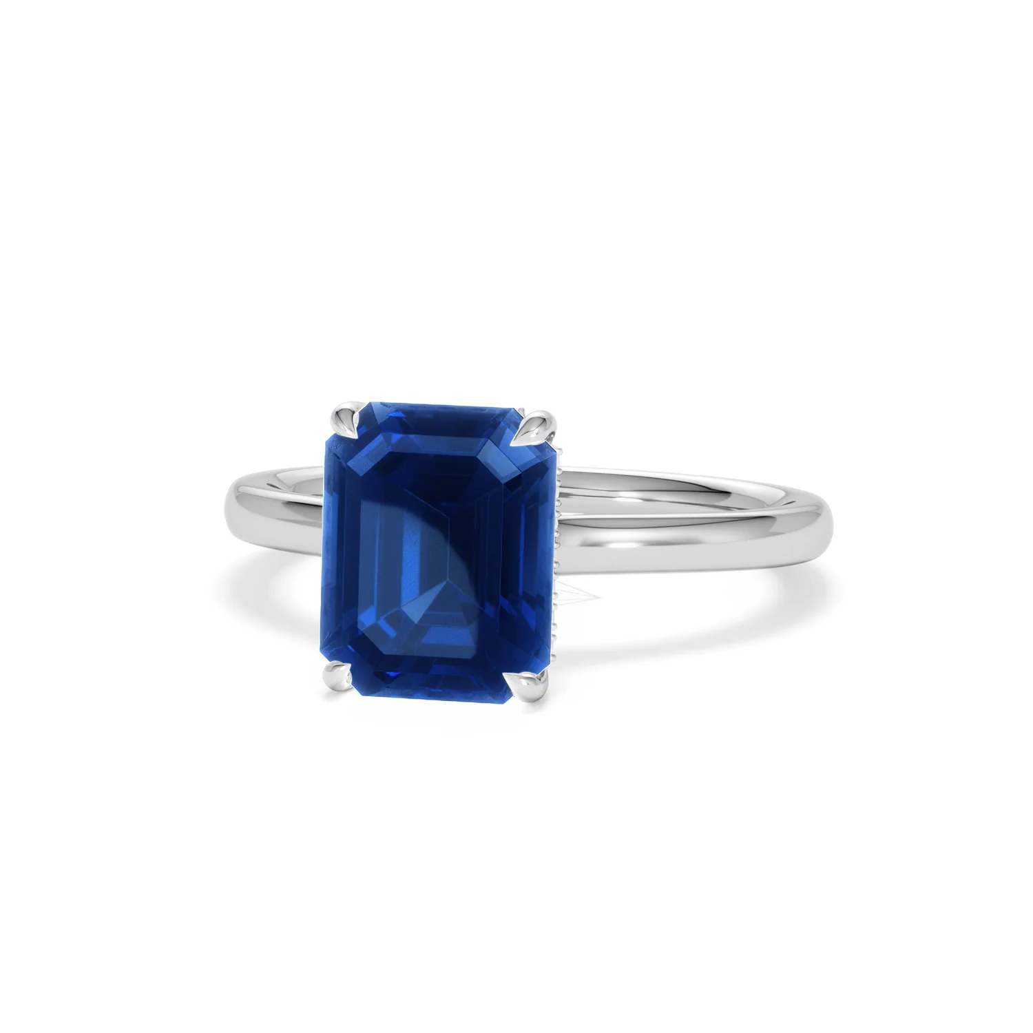 Amora 2.50ct Emerald Cut Lab Sapphire Hidden Halo Engagement Ring in 18K White Gold - Image 86