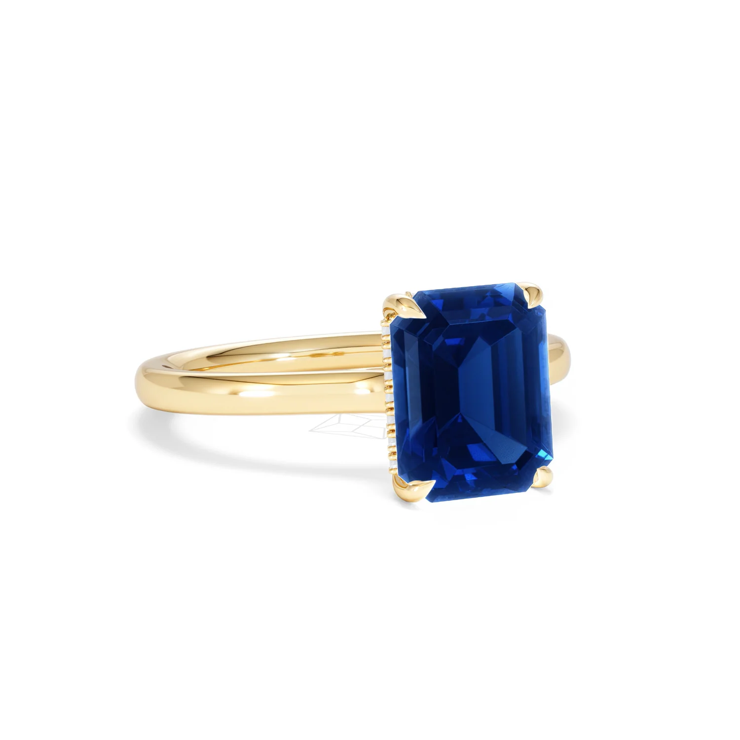 Amora 2.50ct Emerald Cut Lab Sapphire Hidden Halo Engagement Ring in 18K Yellow Gold - Image 14