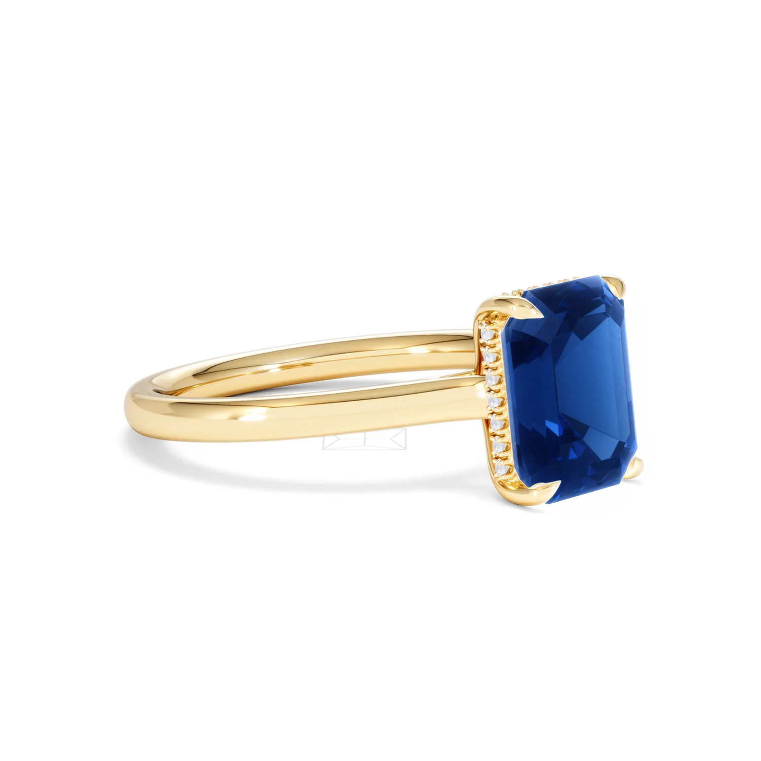 Amora 2.50ct Emerald Cut Lab Sapphire Hidden Halo Engagement Ring in 18K Yellow Gold - Image 19