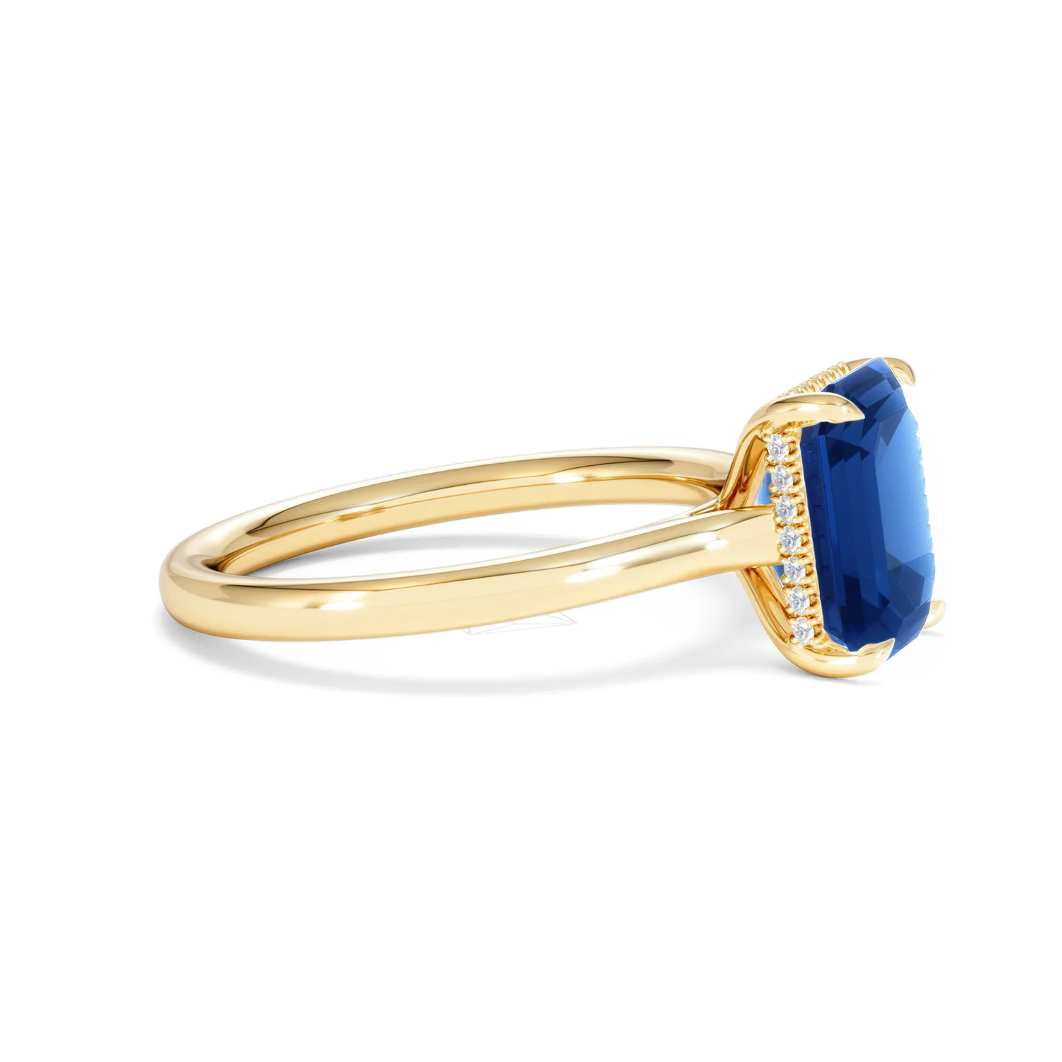 Amora 2.50ct Emerald Cut Lab Sapphire Hidden Halo Engagement Ring in 18K Yellow Gold - Image 24