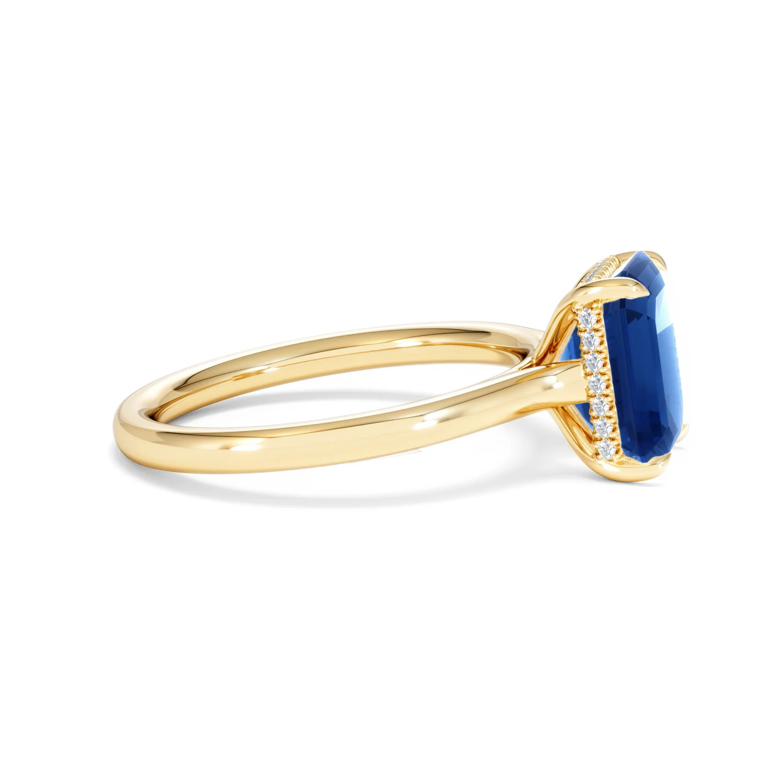 Amora 2.50ct Emerald Cut Lab Sapphire Hidden Halo Engagement Ring in 18K Yellow Gold - Image 26