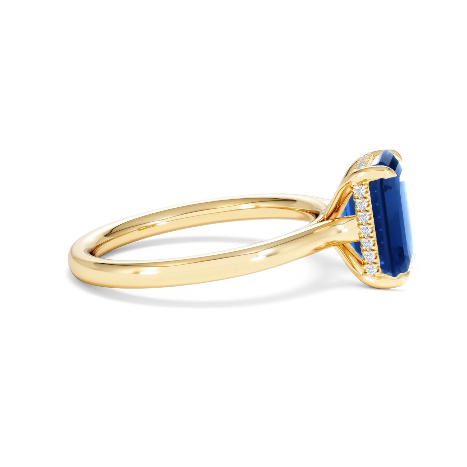 Amora 2.50ct Emerald Cut Lab Sapphire Hidden Halo Engagement Ring in 18K Yellow Gold - Image 27