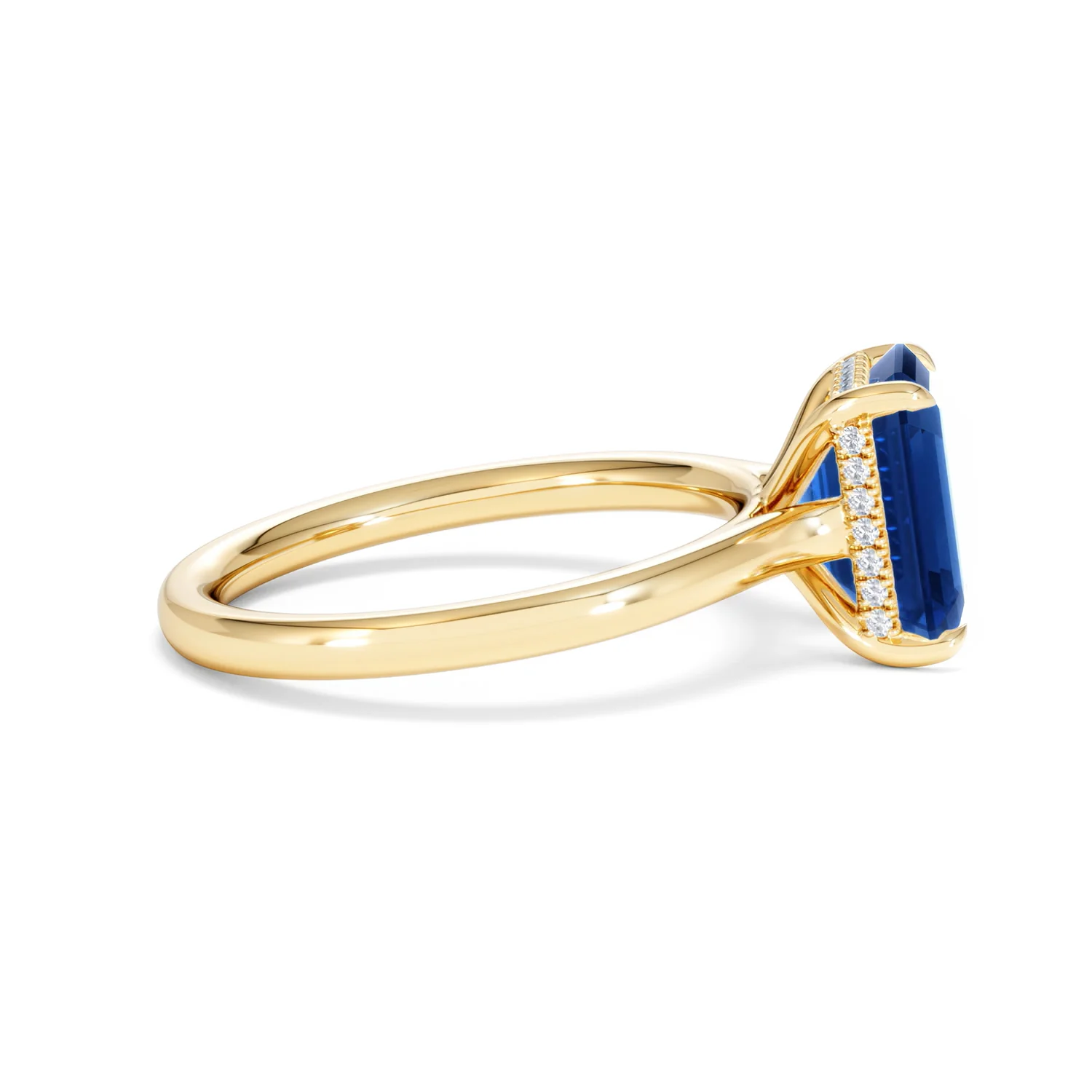 Amora 2.50ct Emerald Cut Lab Sapphire Hidden Halo Engagement Ring in 18K Yellow Gold - Image 28