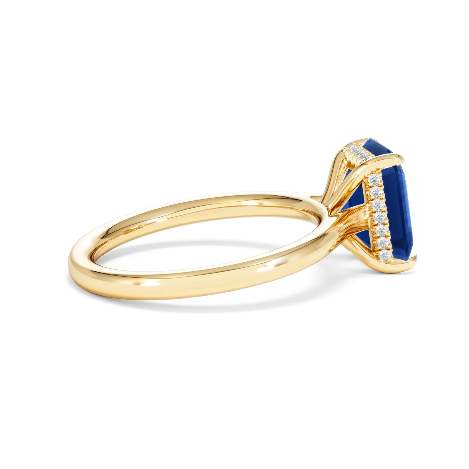 Amora 2.50ct Emerald Cut Lab Sapphire Hidden Halo Engagement Ring in 18K Yellow Gold - Image 32