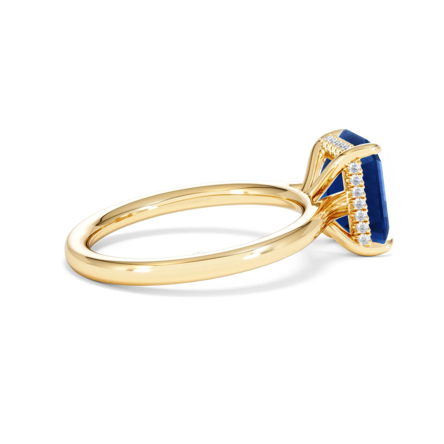 Amora 2.50ct Emerald Cut Lab Sapphire Hidden Halo Engagement Ring in 18K Yellow Gold - Image 33