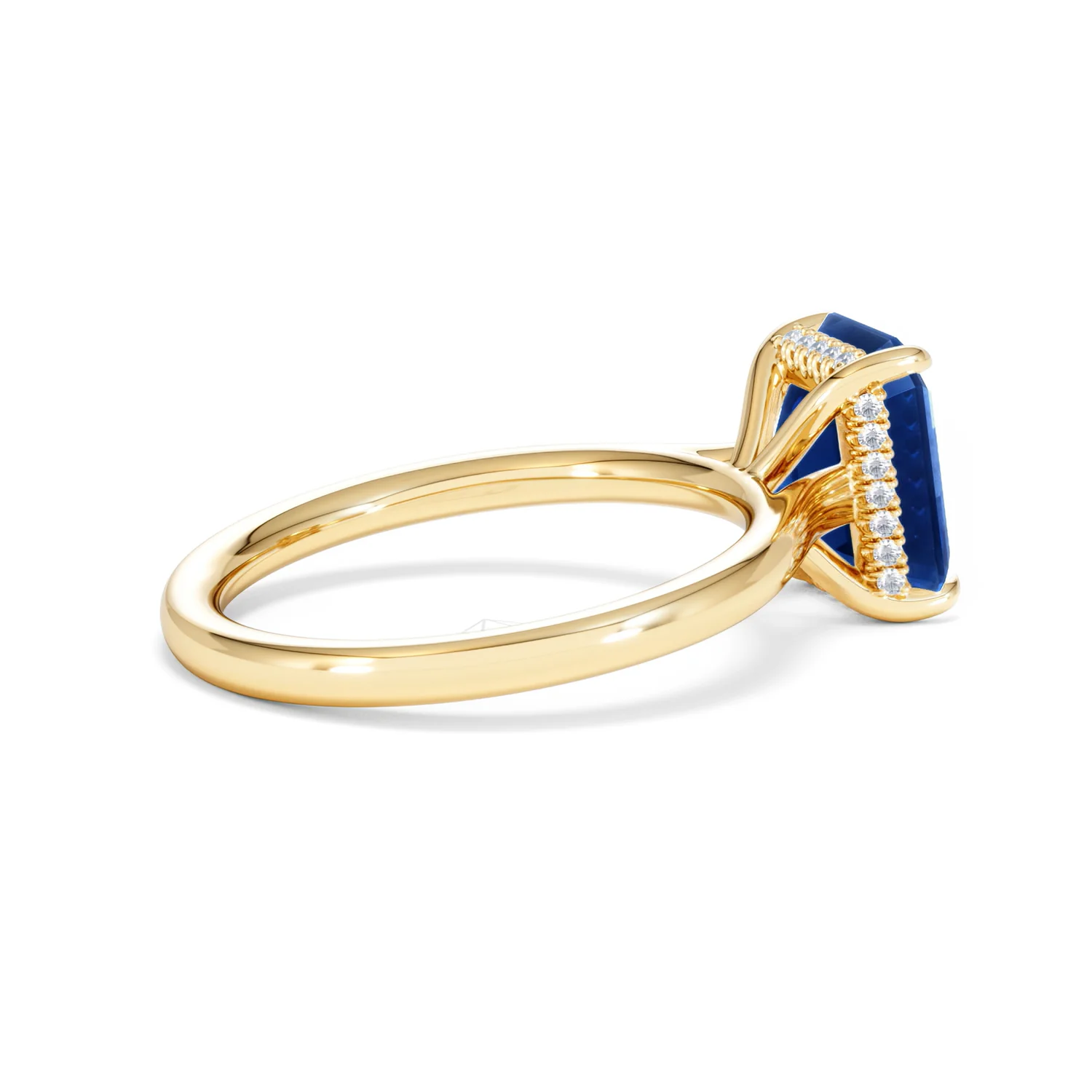 Amora 2.50ct Emerald Cut Lab Sapphire Hidden Halo Engagement Ring in 18K Yellow Gold - Image 34
