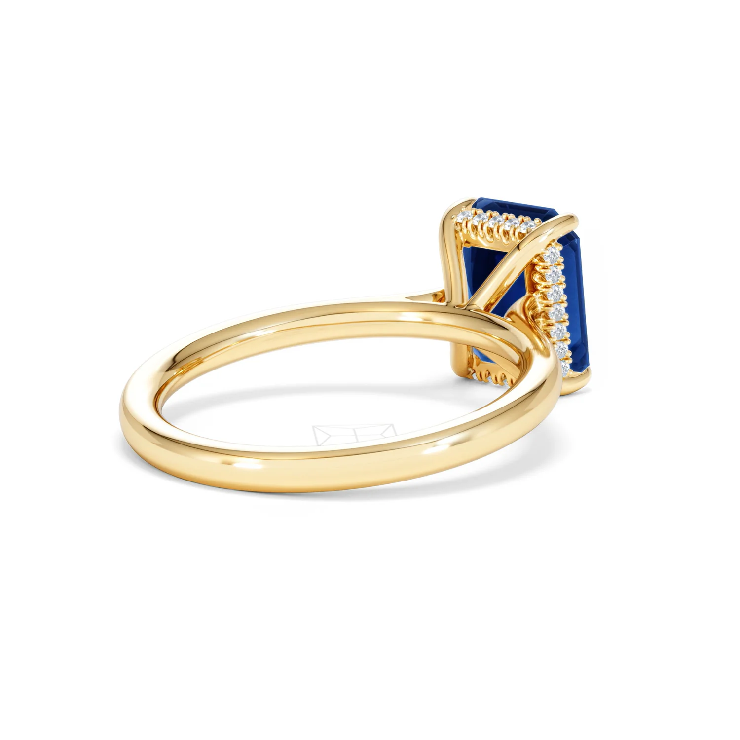 Amora 2.50ct Emerald Cut Lab Sapphire Hidden Halo Engagement Ring in 18K Yellow Gold - Image 40