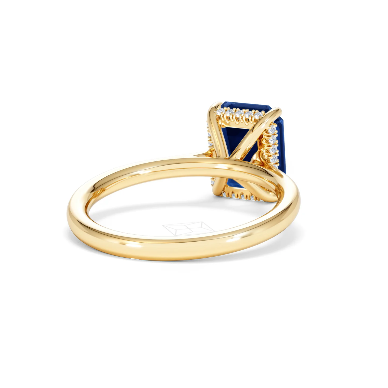 Amora 2.50ct Emerald Cut Lab Sapphire Hidden Halo Engagement Ring in 18K Yellow Gold - Image 43