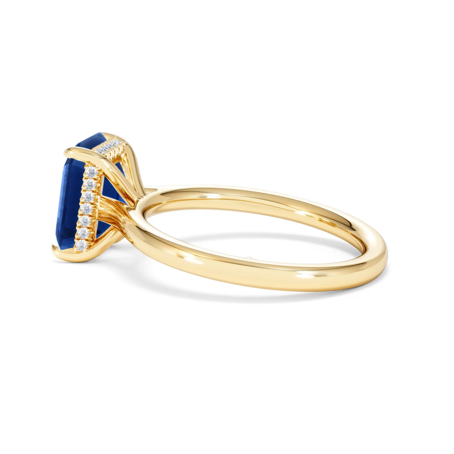 Amora 2.50ct Emerald Cut Lab Sapphire Hidden Halo Engagement Ring in 18K Yellow Gold - Image 65