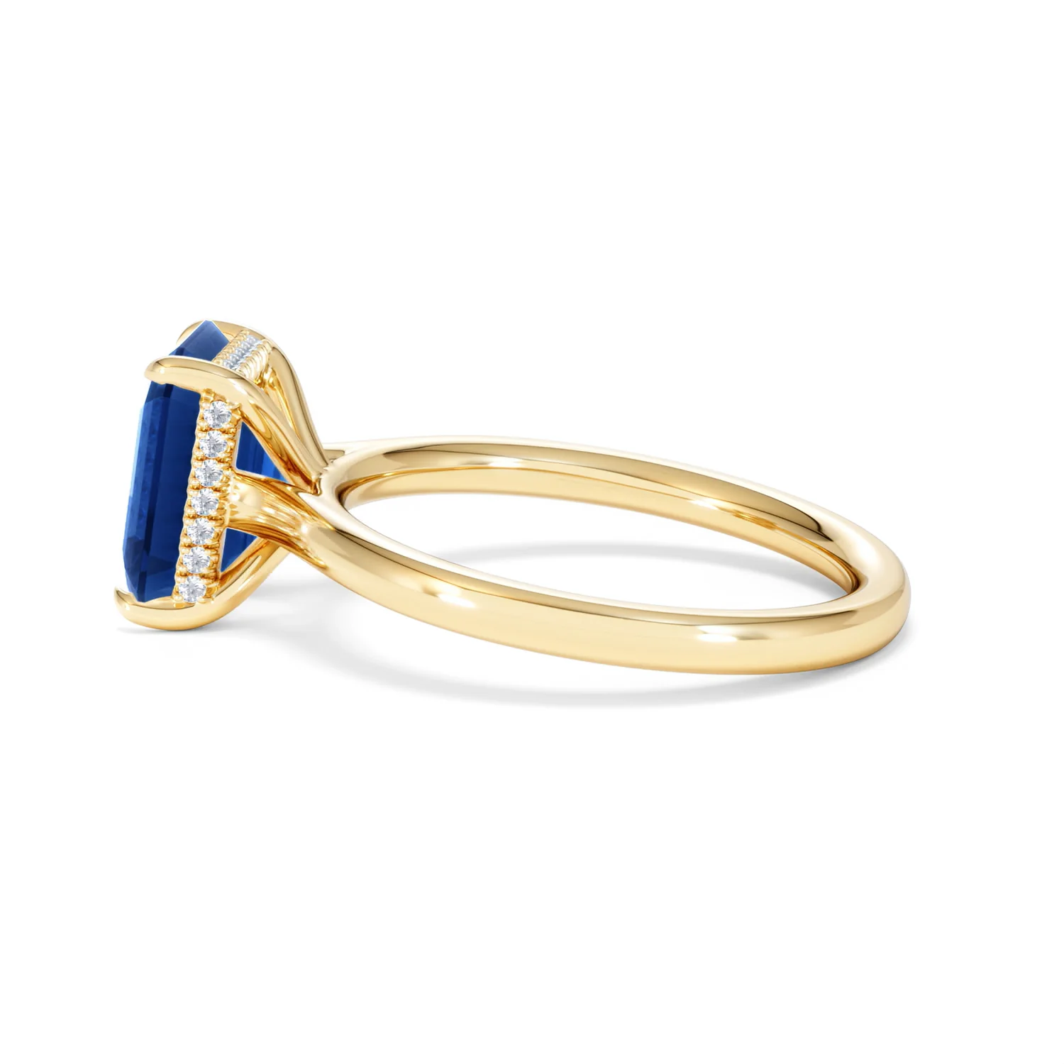 Amora 2.50ct Emerald Cut Lab Sapphire Hidden Halo Engagement Ring in 18K Yellow Gold - Image 67