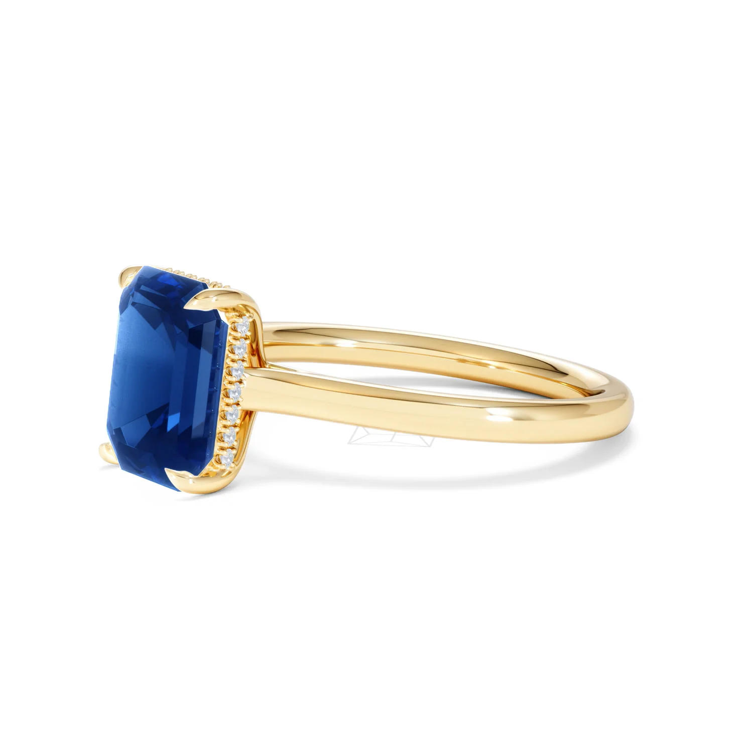 Amora 2.50ct Emerald Cut Lab Sapphire Hidden Halo Engagement Ring in 18K Yellow Gold - Image 77