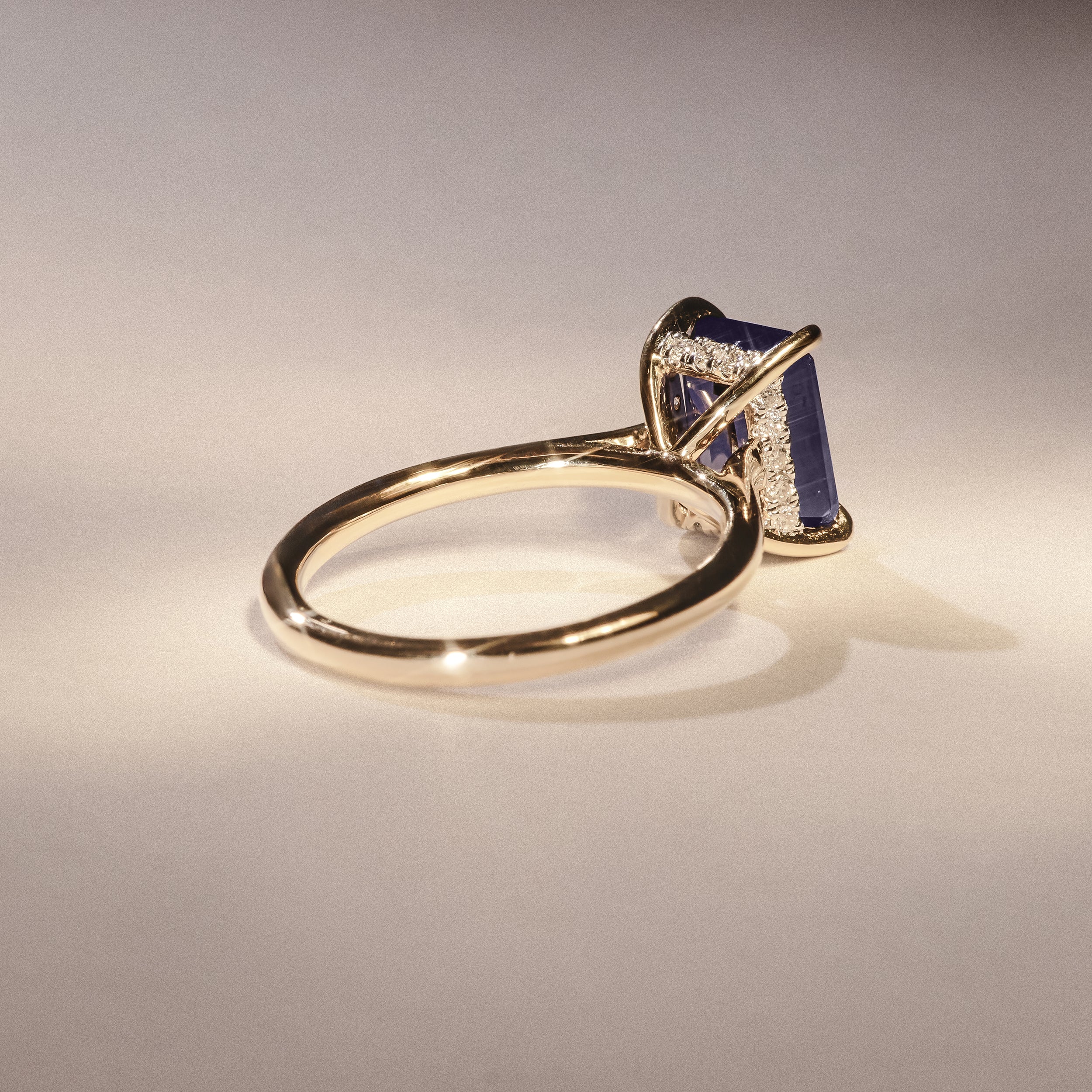 Amora 2.50ct Emerald Cut Lab Sapphire Hidden Halo Engagement Ring in 18K Yellow Gold - Image 8