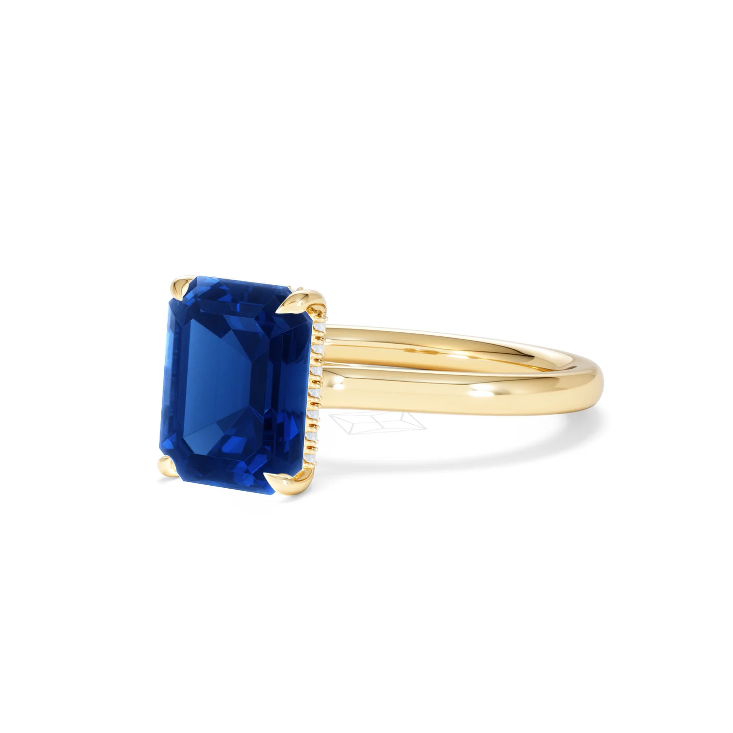 Amora 2.50ct Emerald Cut Lab Sapphire Hidden Halo Engagement Ring in 18K Yellow Gold - Image 82