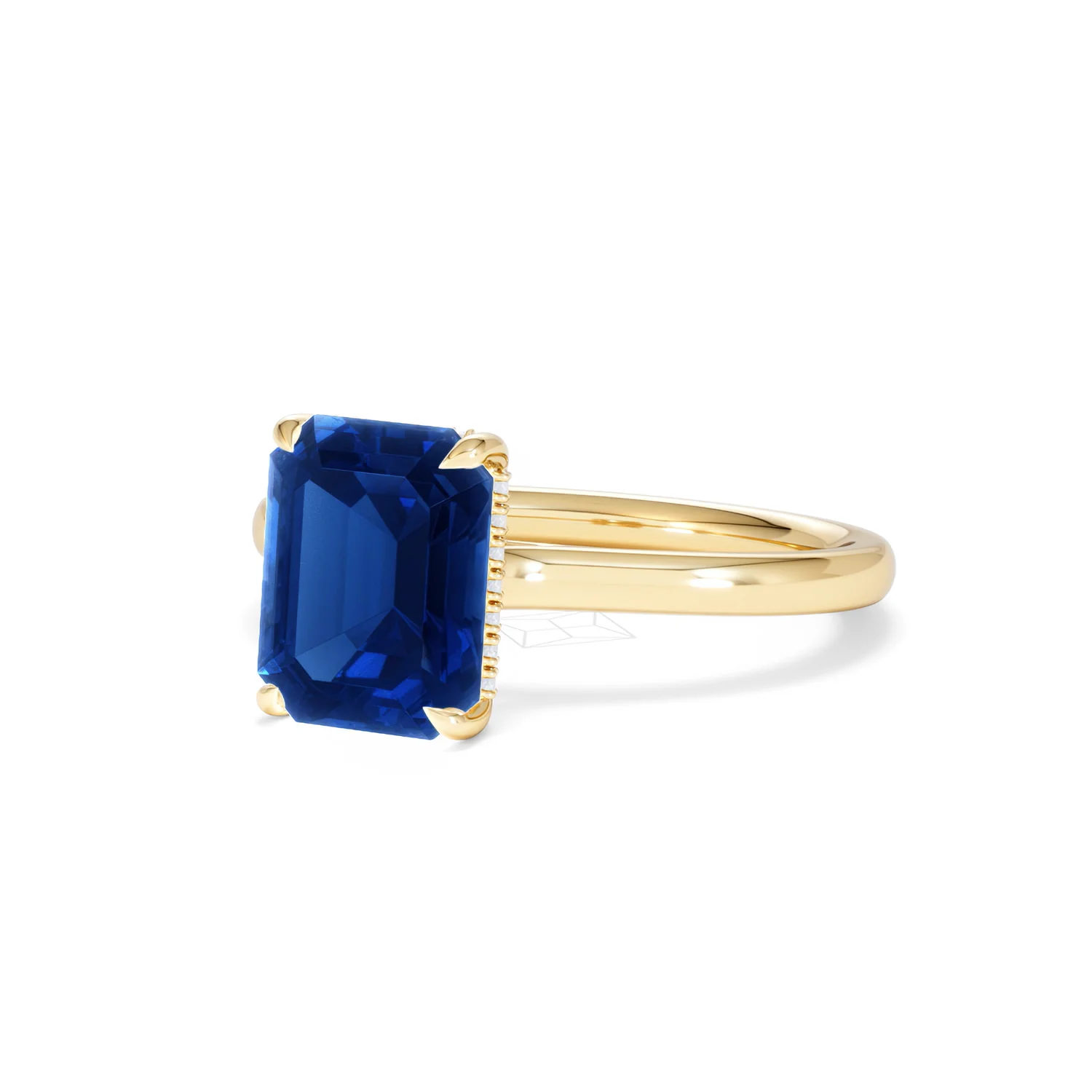 Amora 2.50ct Emerald Cut Lab Sapphire Hidden Halo Engagement Ring in 18K Yellow Gold - Image 83